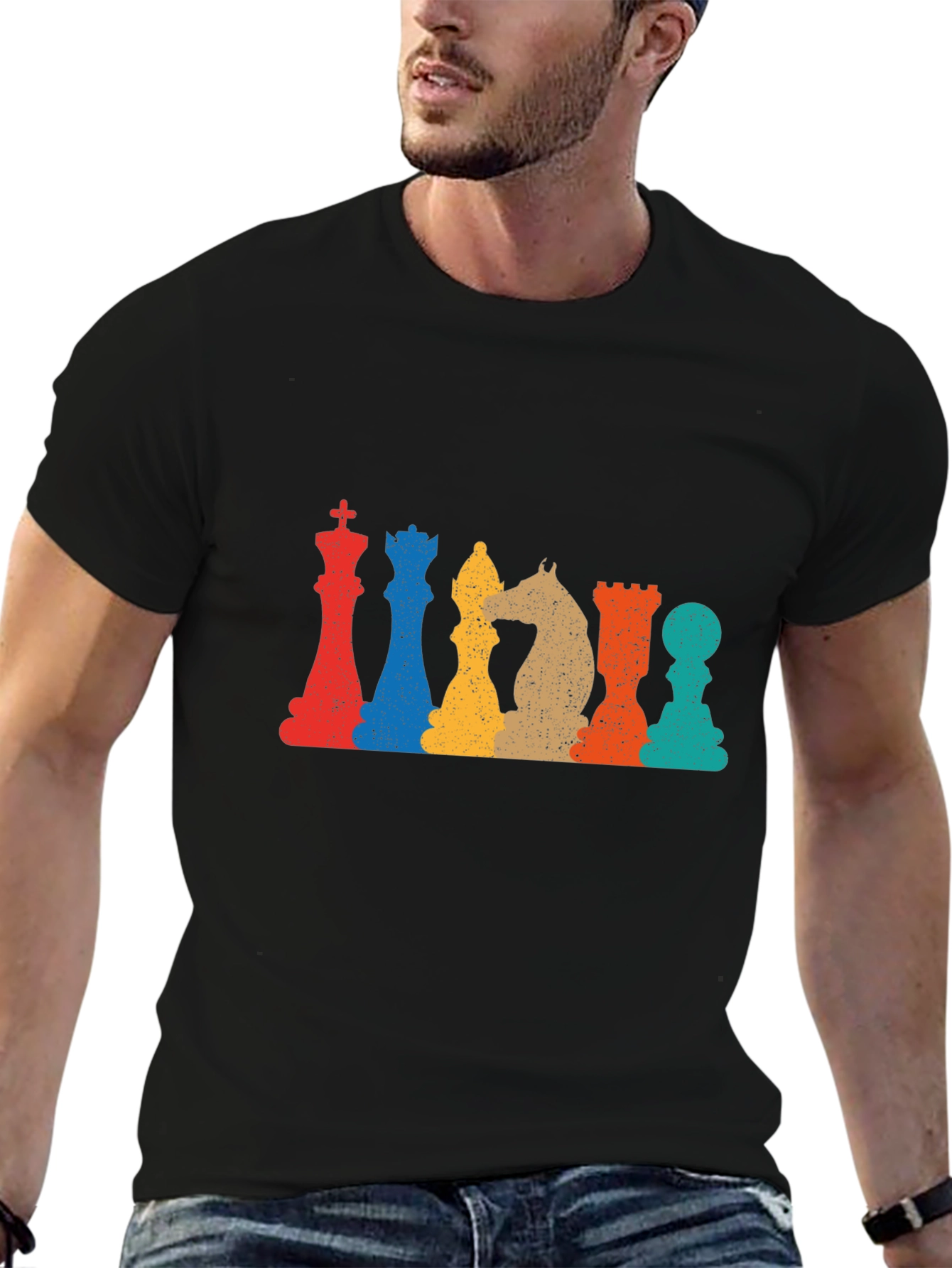 Black Retro Chess Piece Graphic T-Shirt view 6