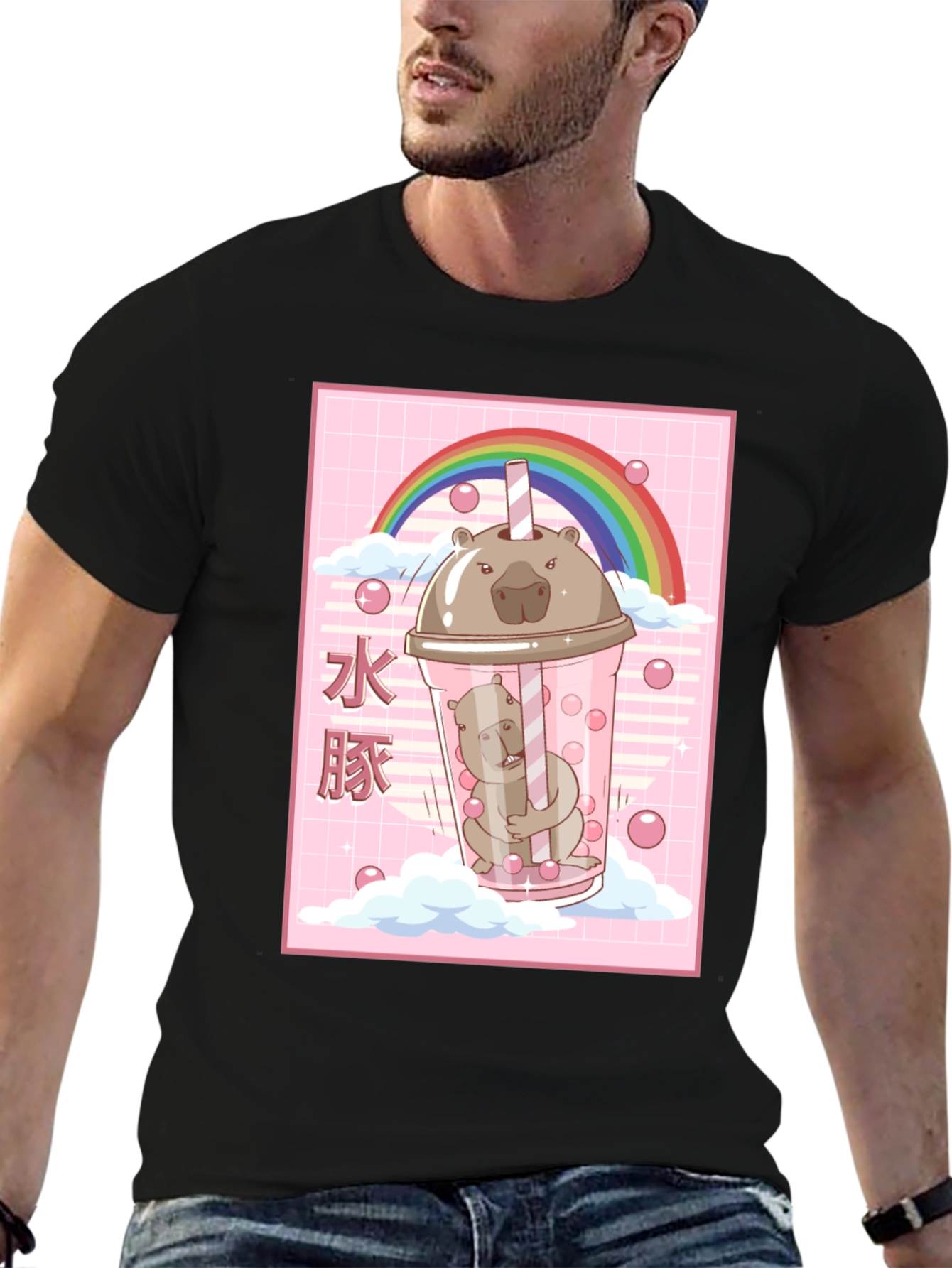 Kawaii Wombat Bubble Tea Black T-Shirt - 6