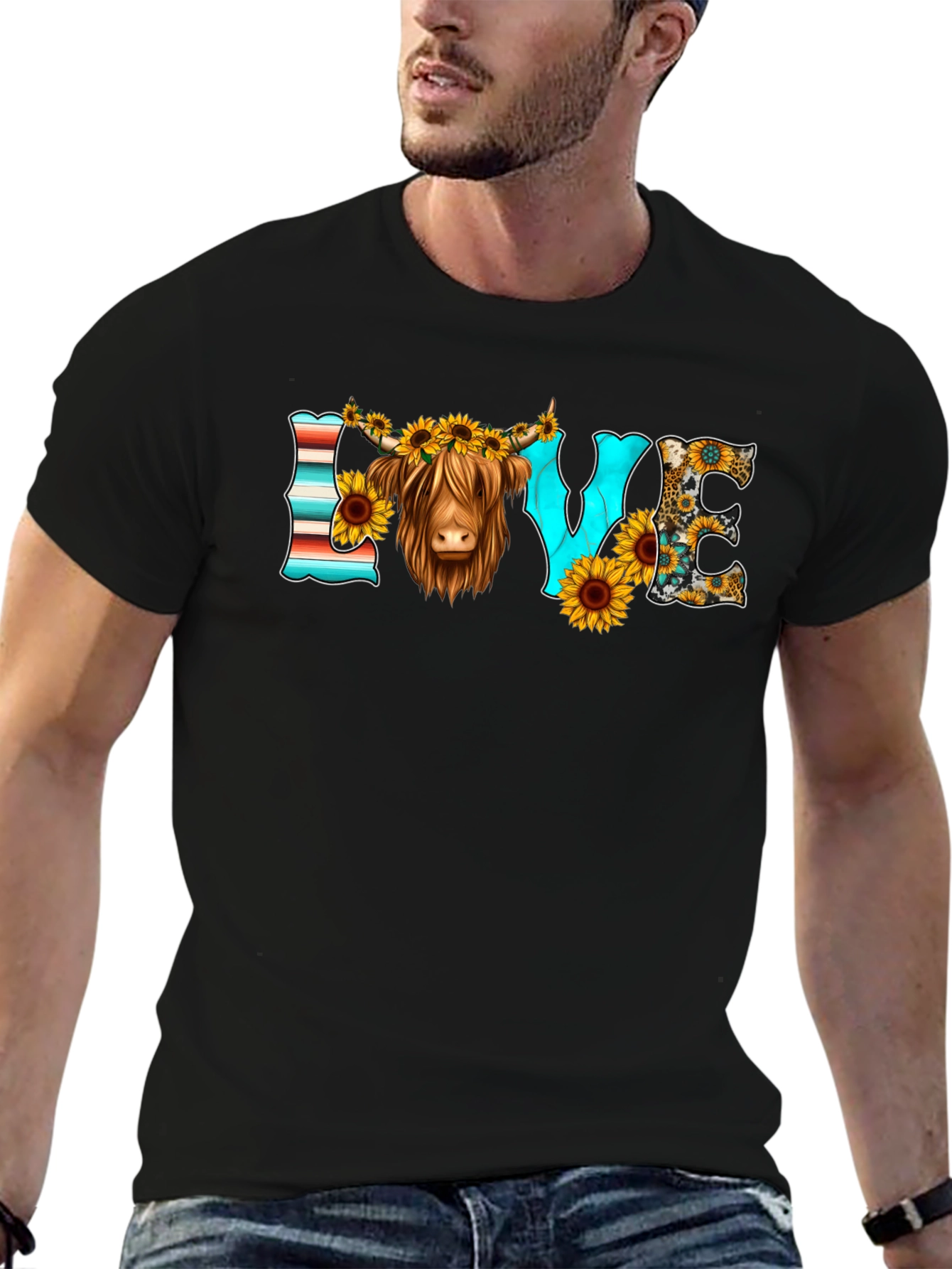 Black LOVE Highland Cow Graphic Tee view 6