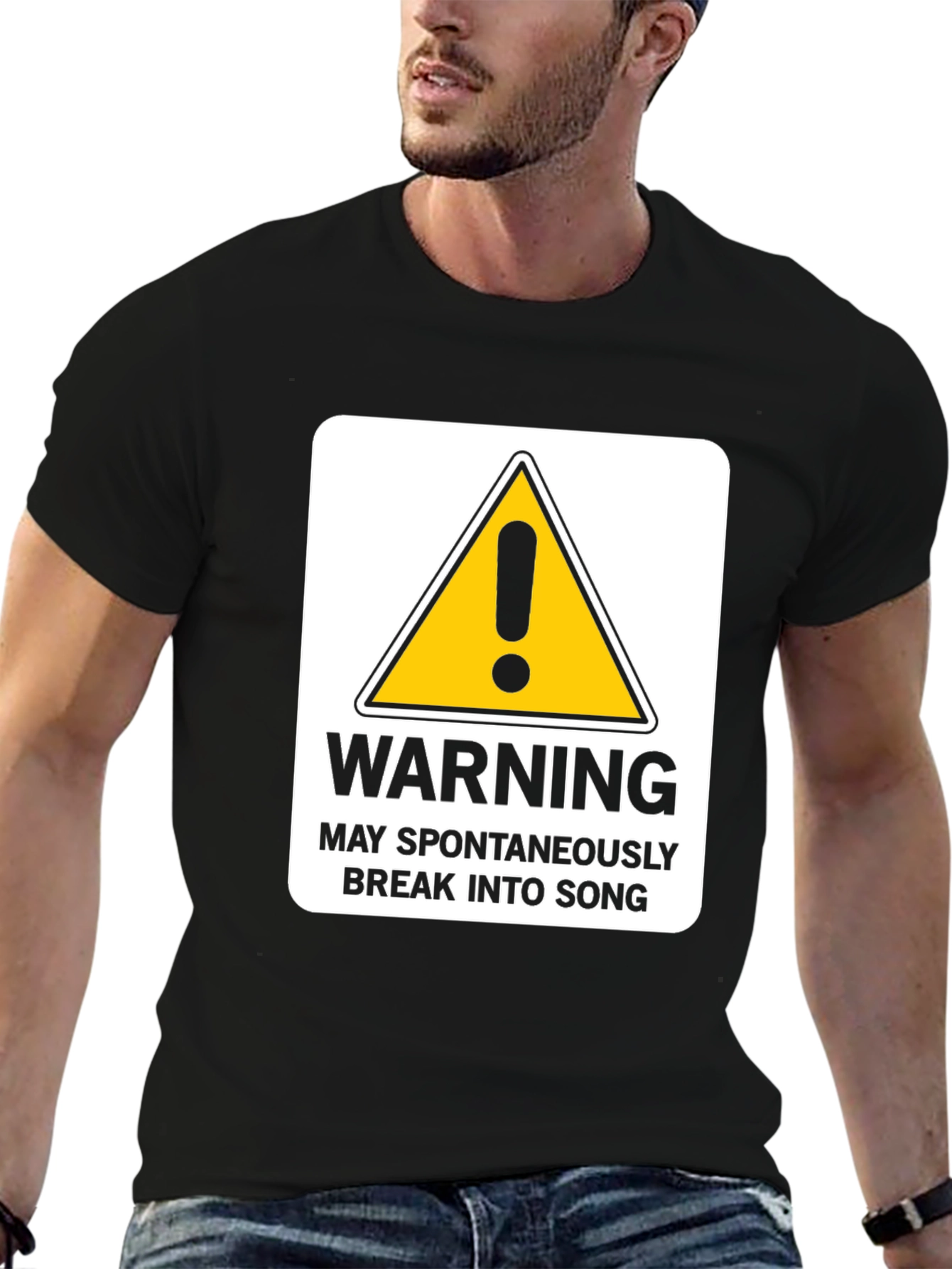 Black Warning May Spontaneously Break Into Song - Funny T-Shirt view 6