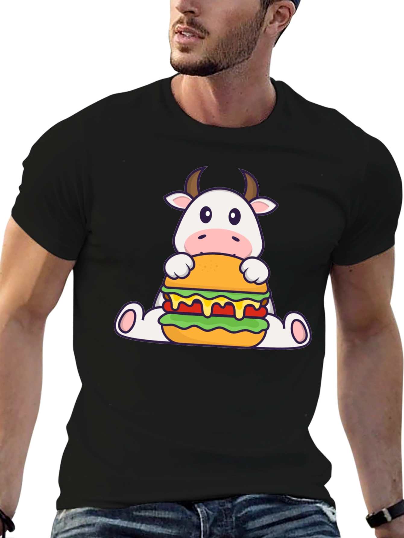 Black Cow Burger Graphic Tee - Black Casual T-Shirt view 6
