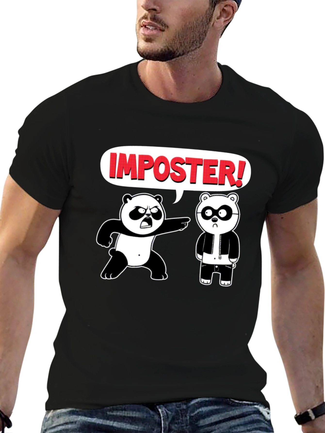 Black Imposter Panda Graphic T-Shirt - Black Cotton Tee view 6