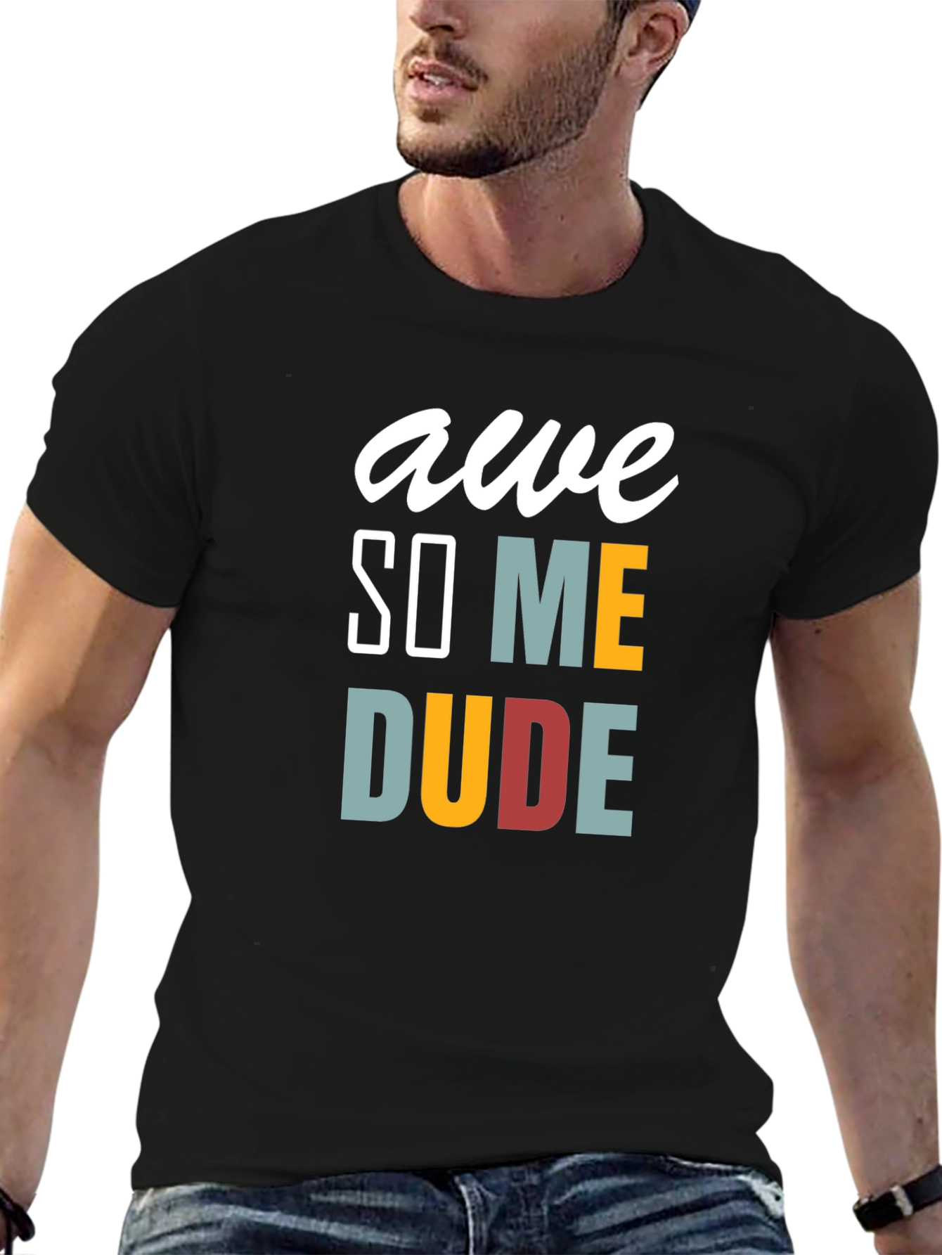 Black Awesome Dude Graphic Tee - Men's Black T-Shirt view 6
