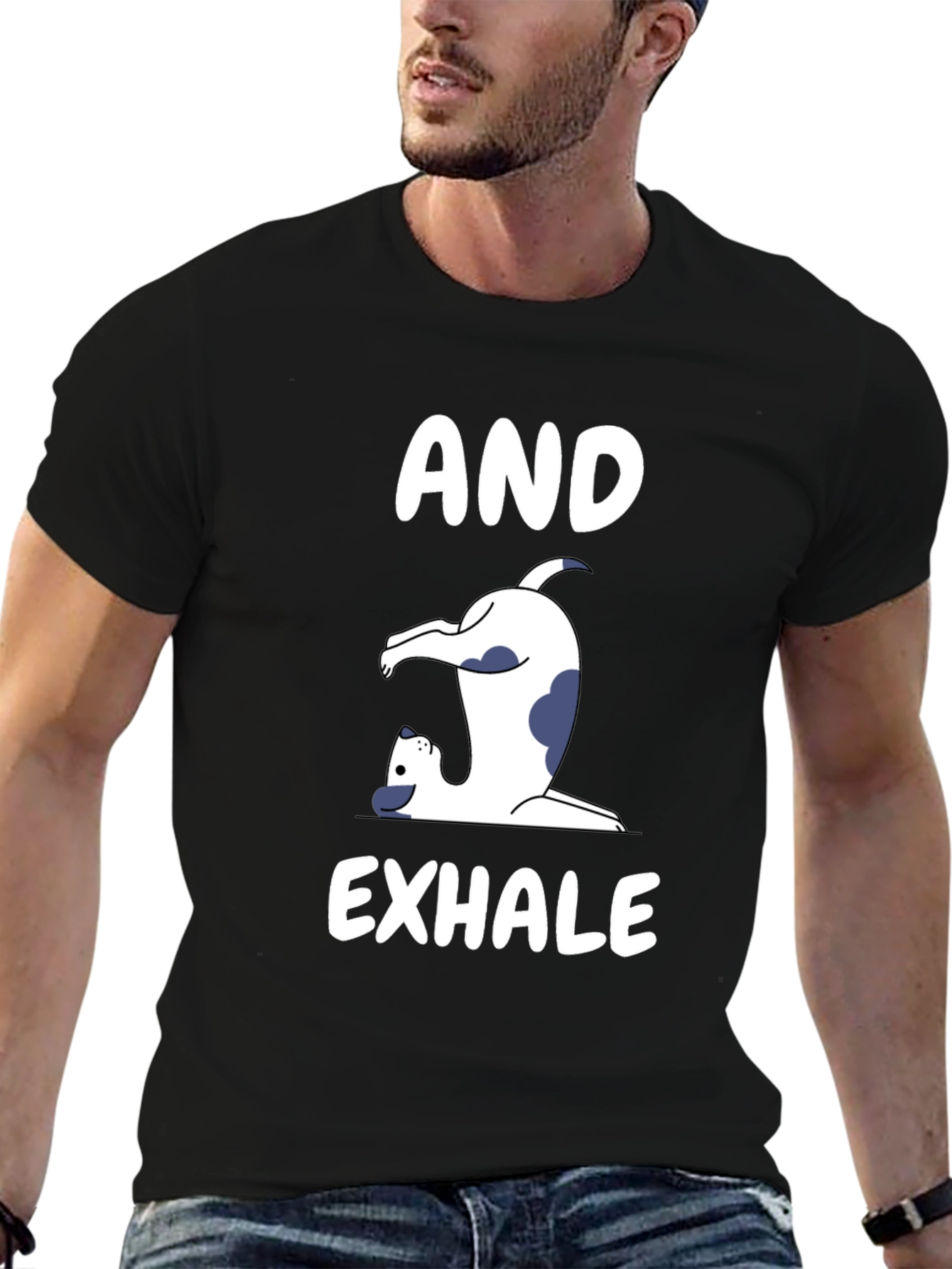 Black And Exhale Yoga Dog T-Shirt view 6