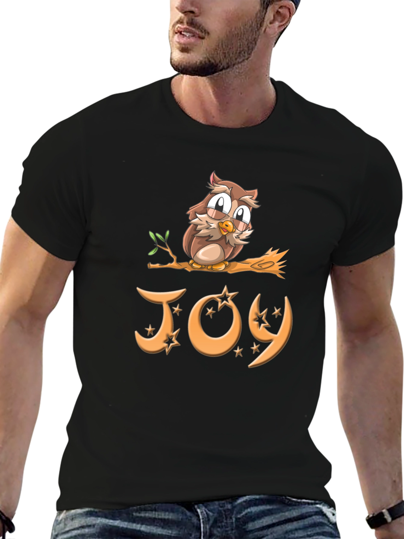 Black Joy Owl T-Shirt - Festive Holiday Design view 6