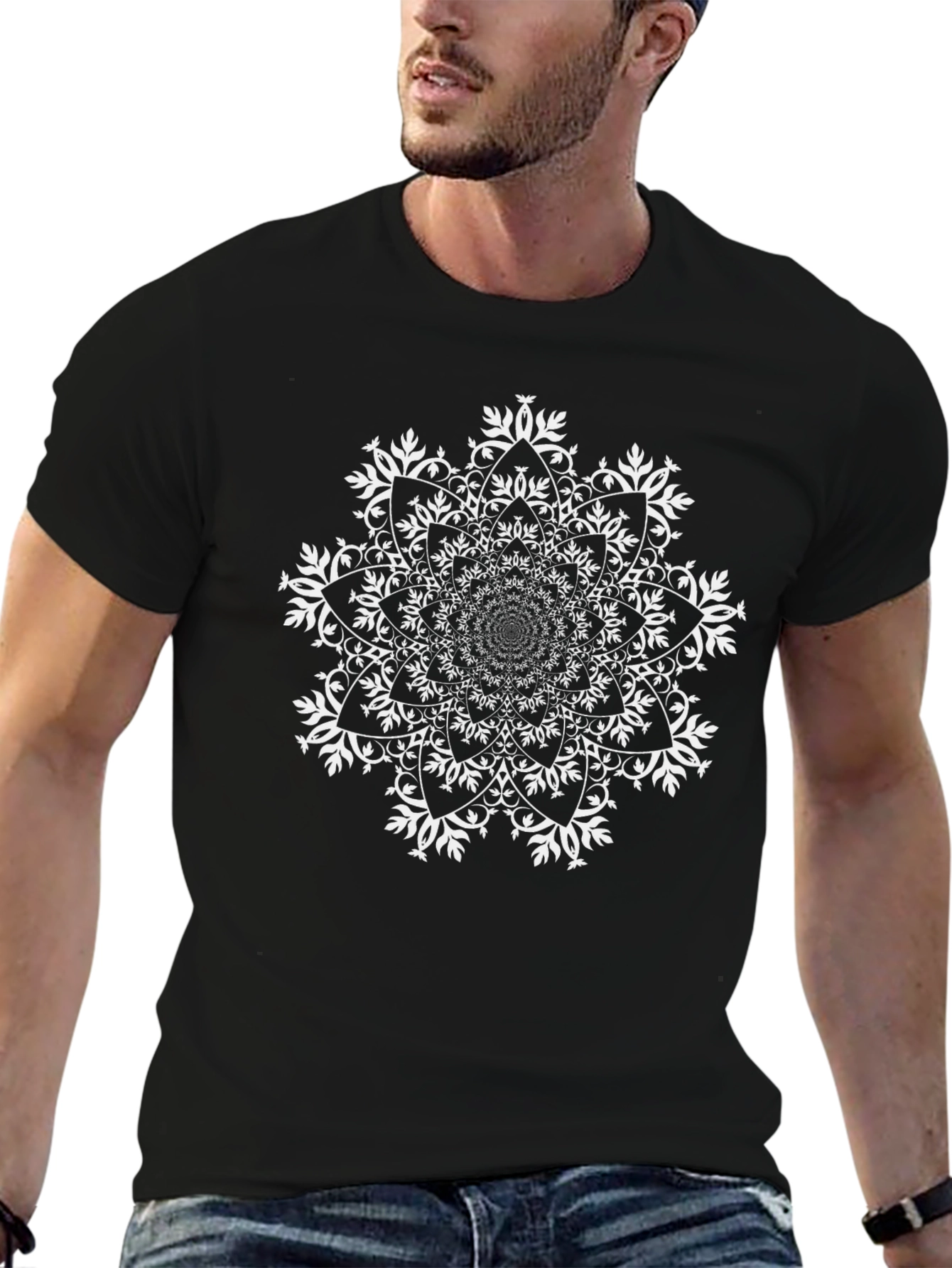 Black Mandala Graphic Tee - Black Casual Style view 6