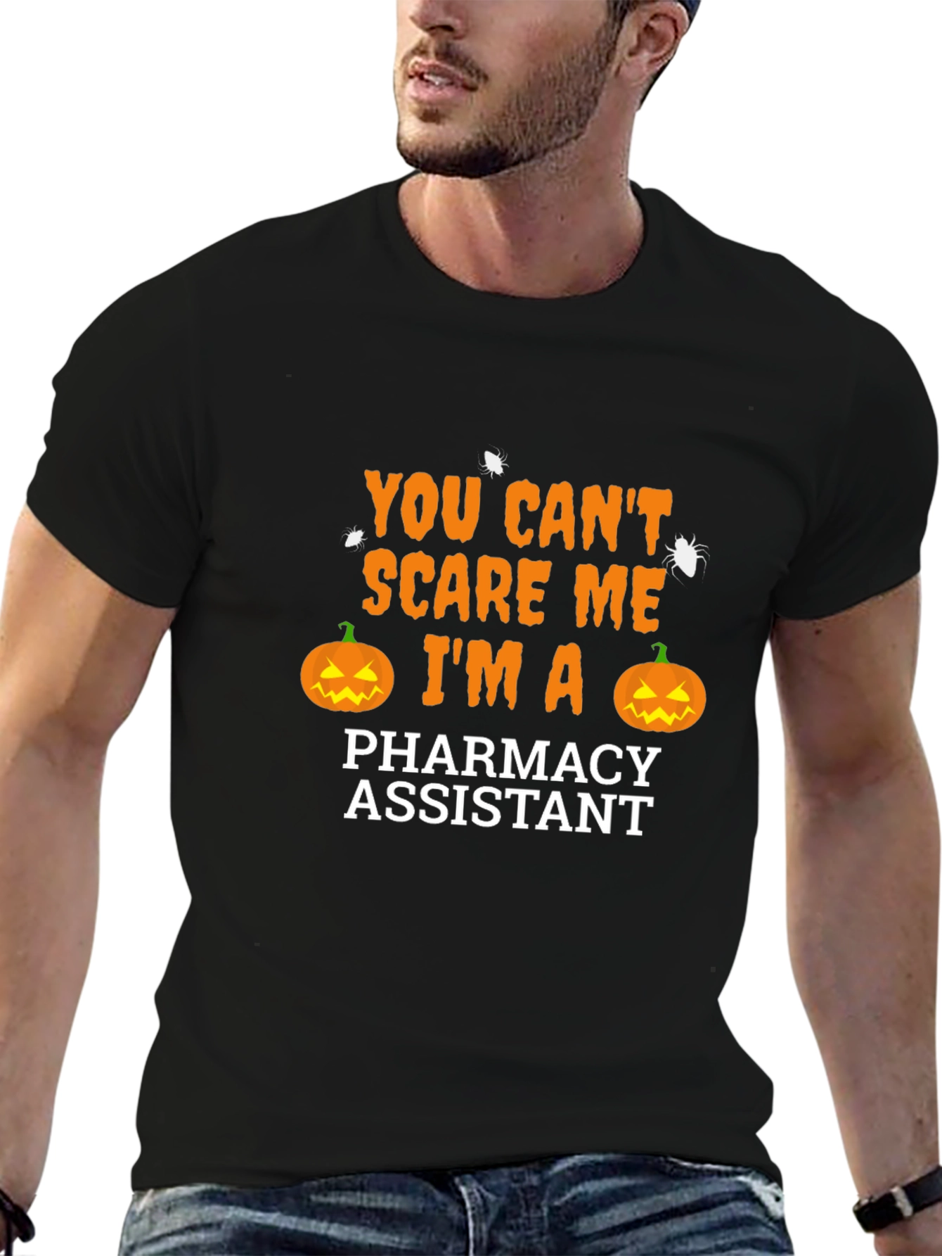 Black Funny Halloween Pharmacy Assistant T-Shirt view 6