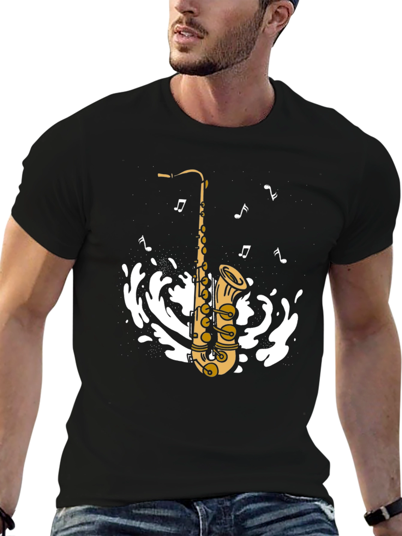 Black Saxophone Music T-Shirt - Stylish Cotton Tee for Music Lovers view 6