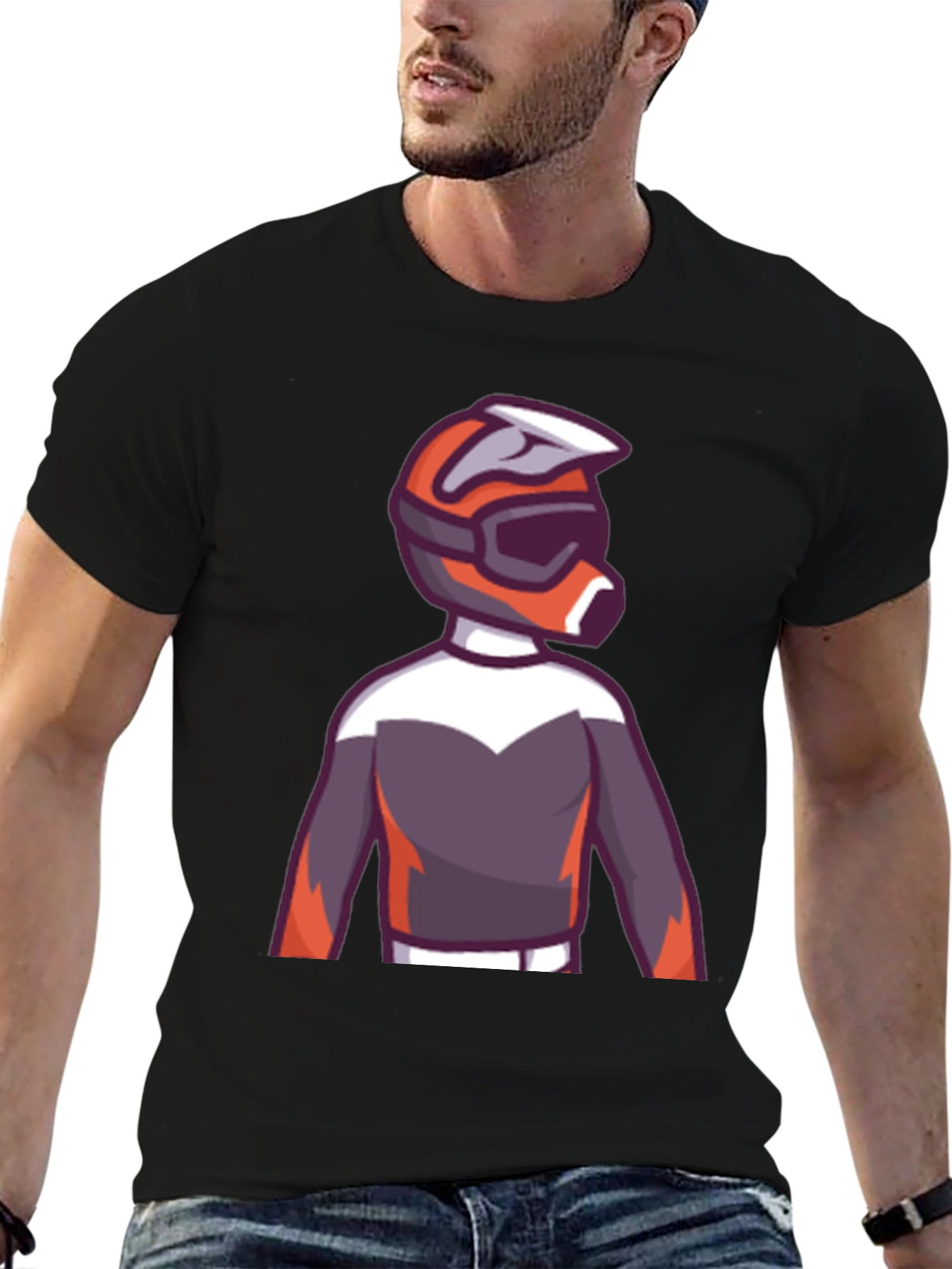 Black Cartoon Motocross Rider Graphic Tee - Black view 6