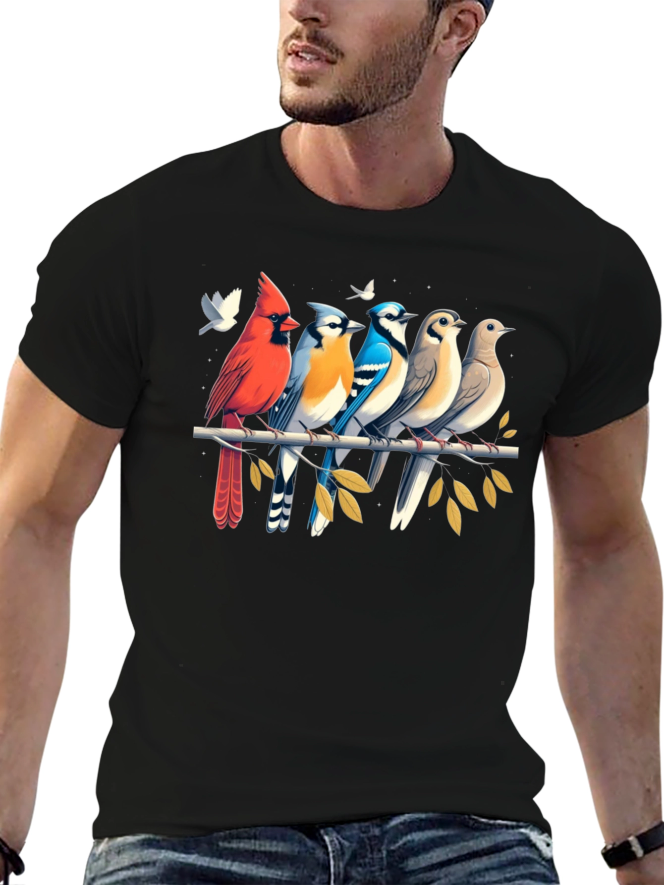 Black Birds on Branch Graphic Tee - Black view 6