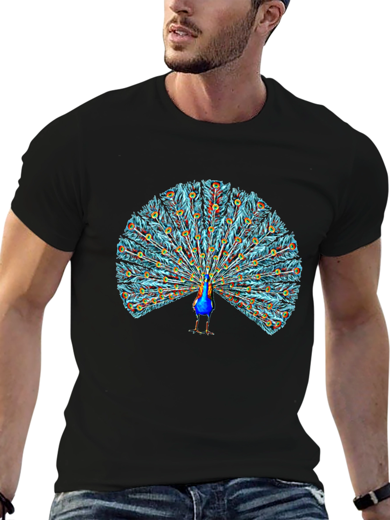 Black Peacock Graphic T-Shirt - Stylish Bird Design - 6
