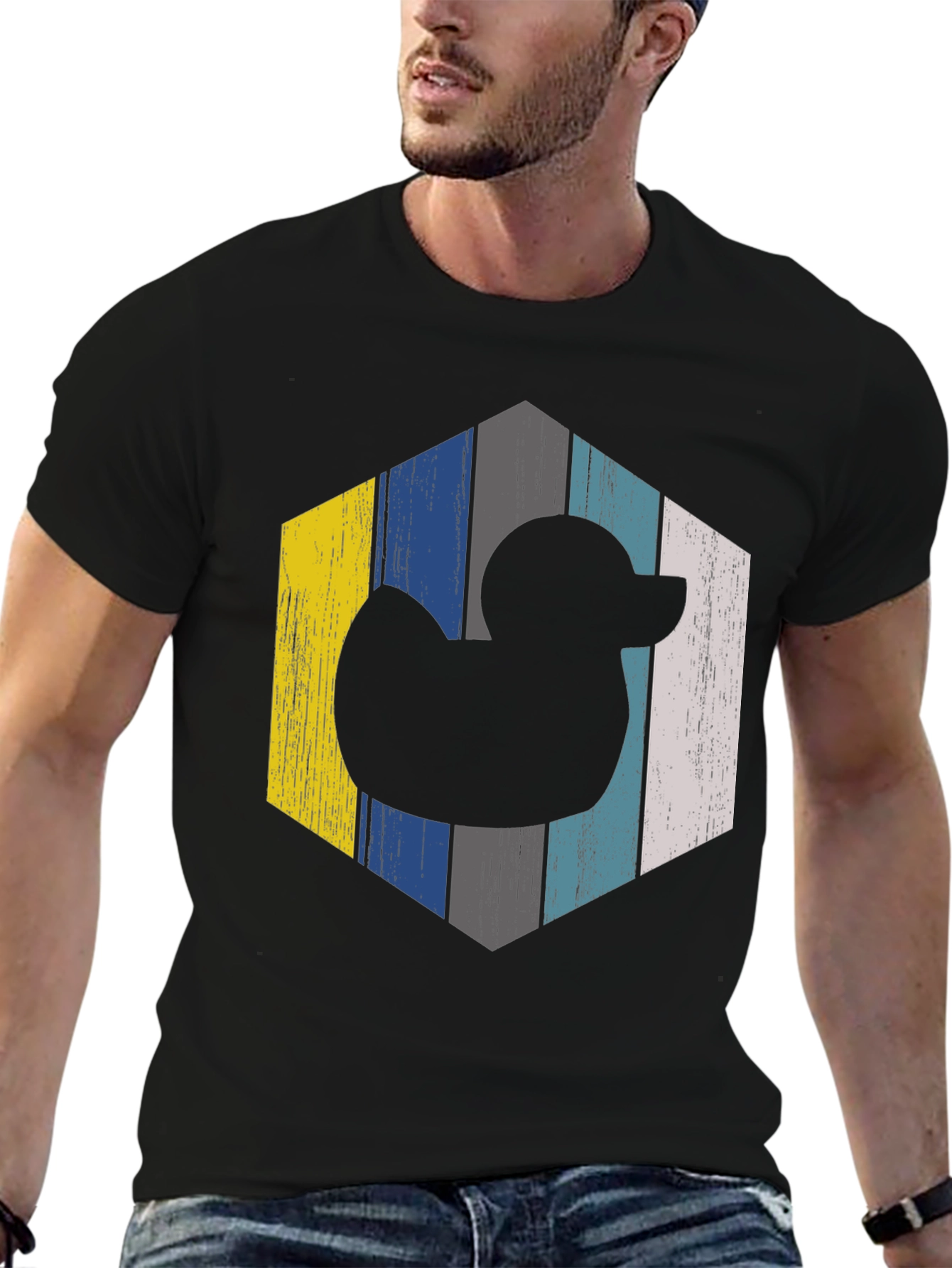 Black Retro Duck Hexagon T-Shirt view 6