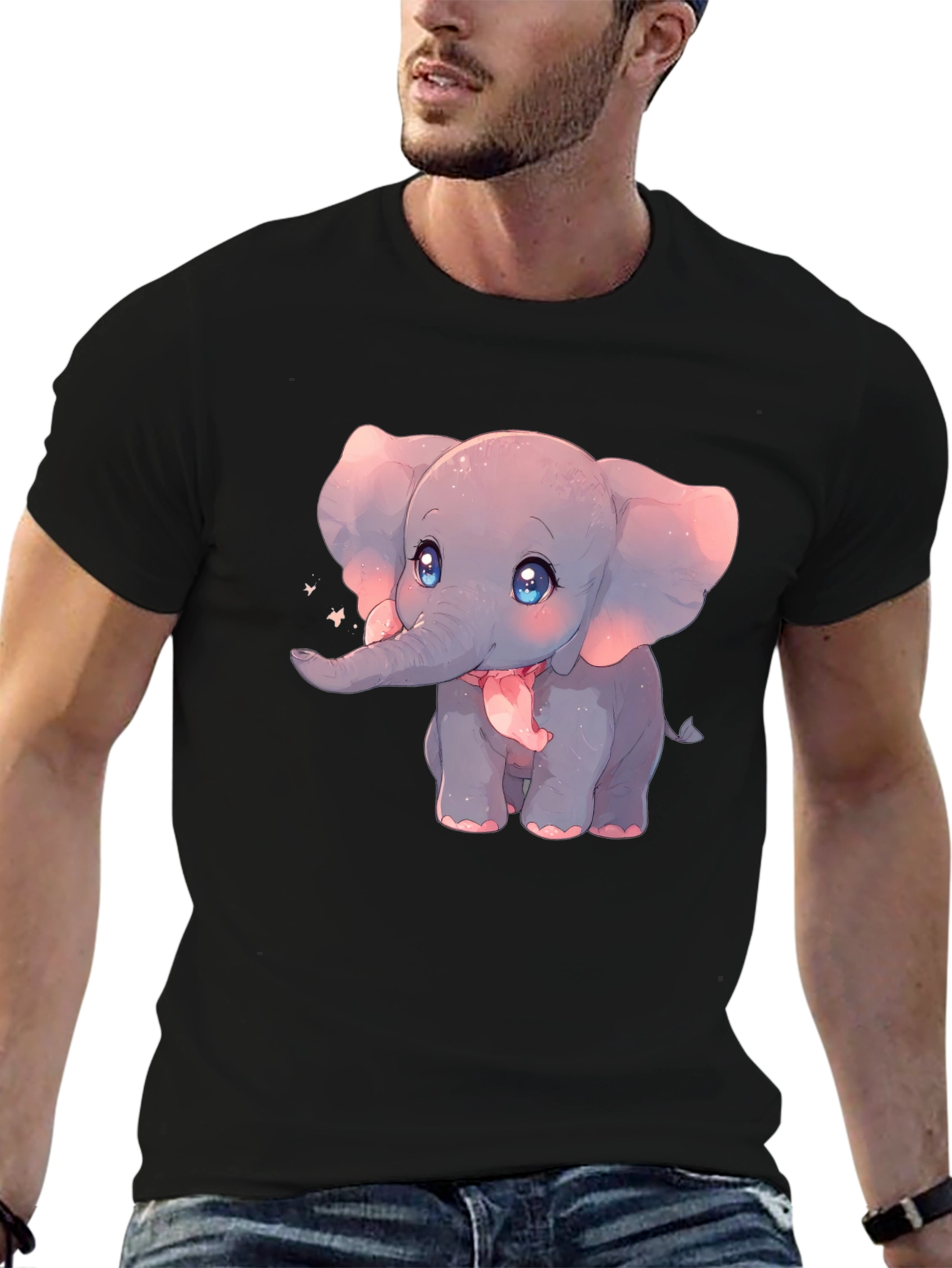 Black Cute Elephant Graphic Black T-Shirt view 6