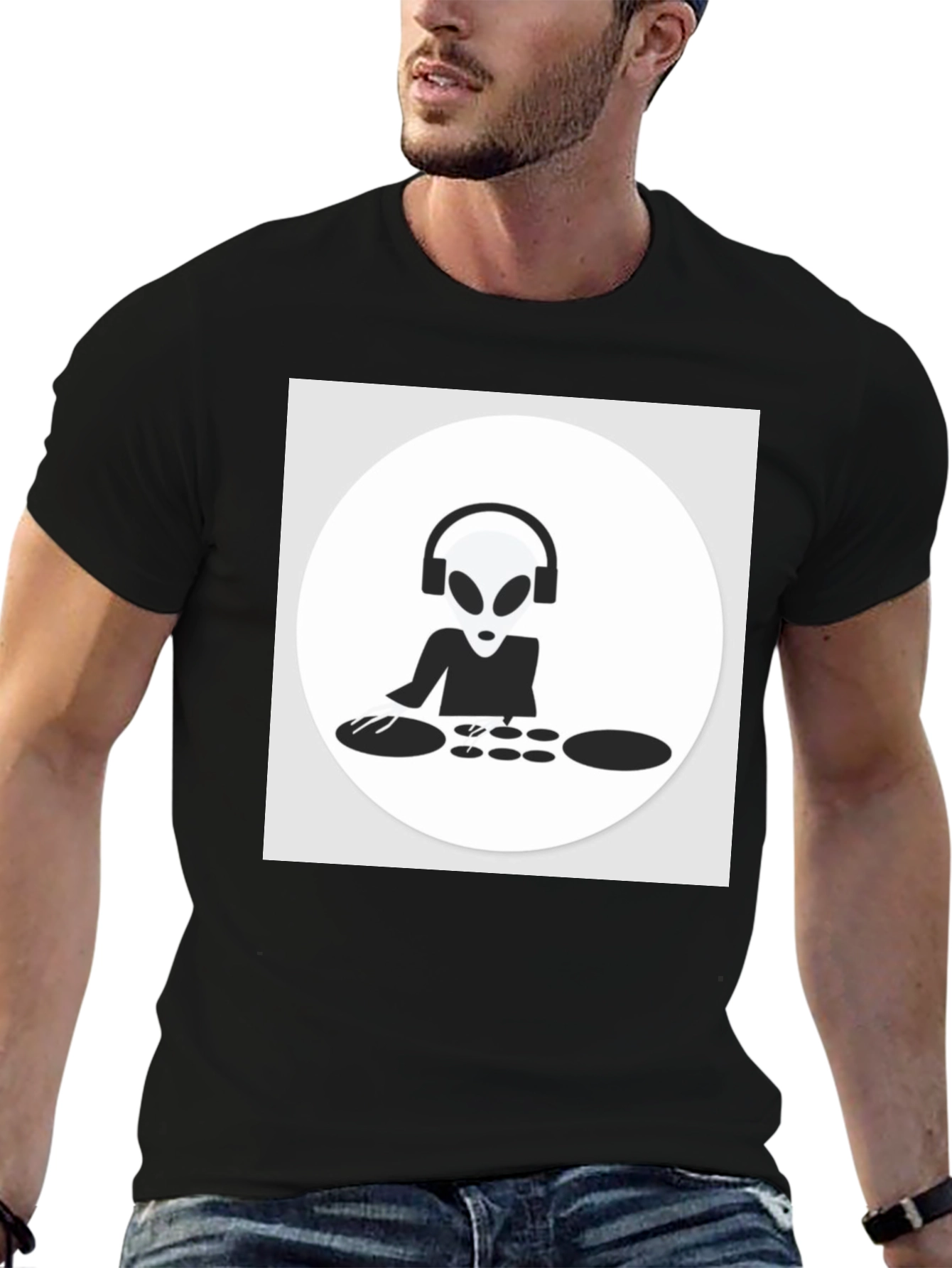 Black DJ Alien T-Shirt - Black Cotton Graphic Tee view 6
