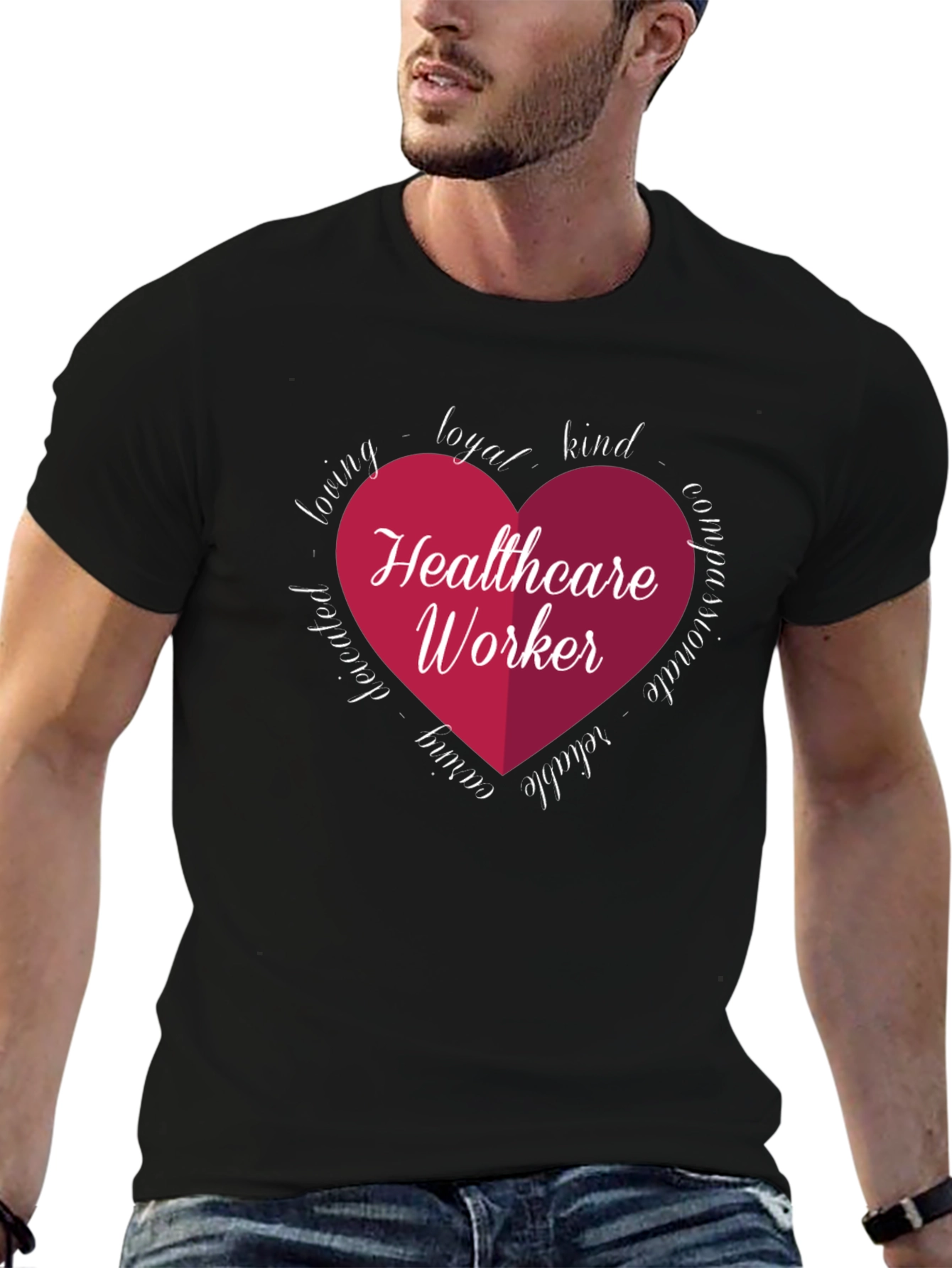 Black Healthcare Worker Heart Graphic Tee - Black view 6