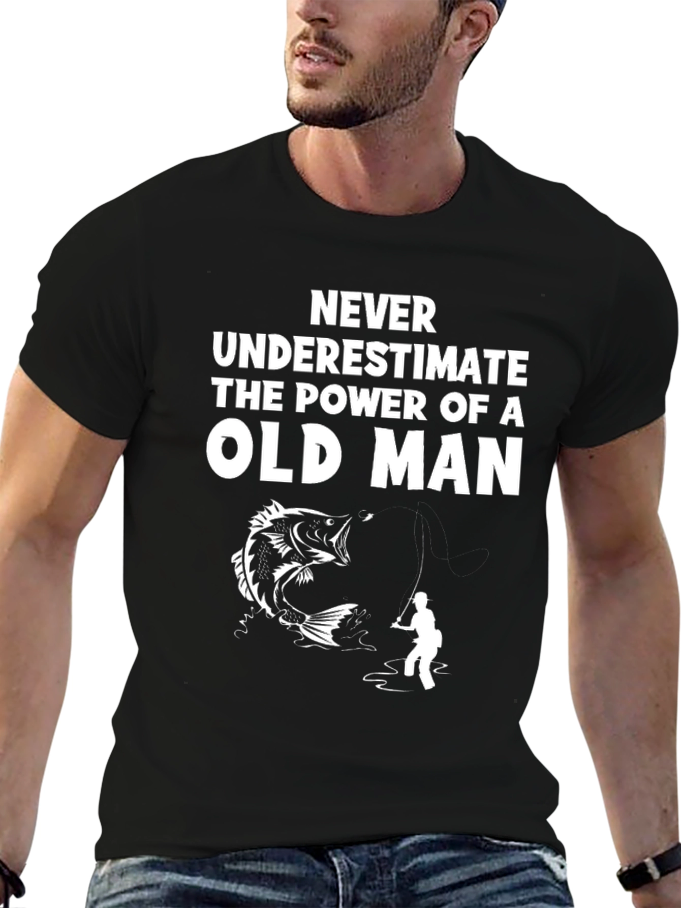 Black Never Underestimate Old Man Fishing T-Shirt view 6