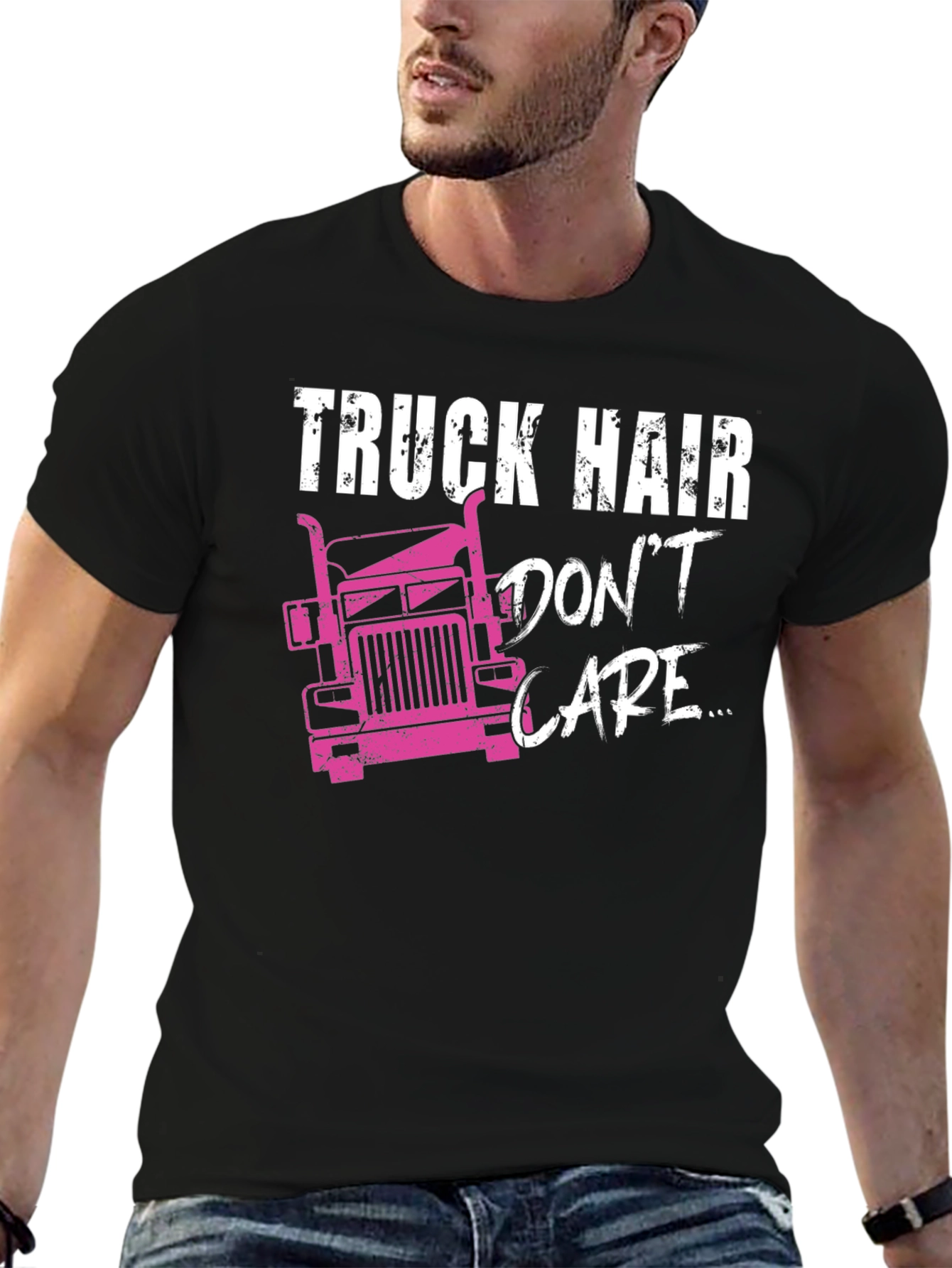 Black Truck Hair Don't Care Graphic T-Shirt view 6