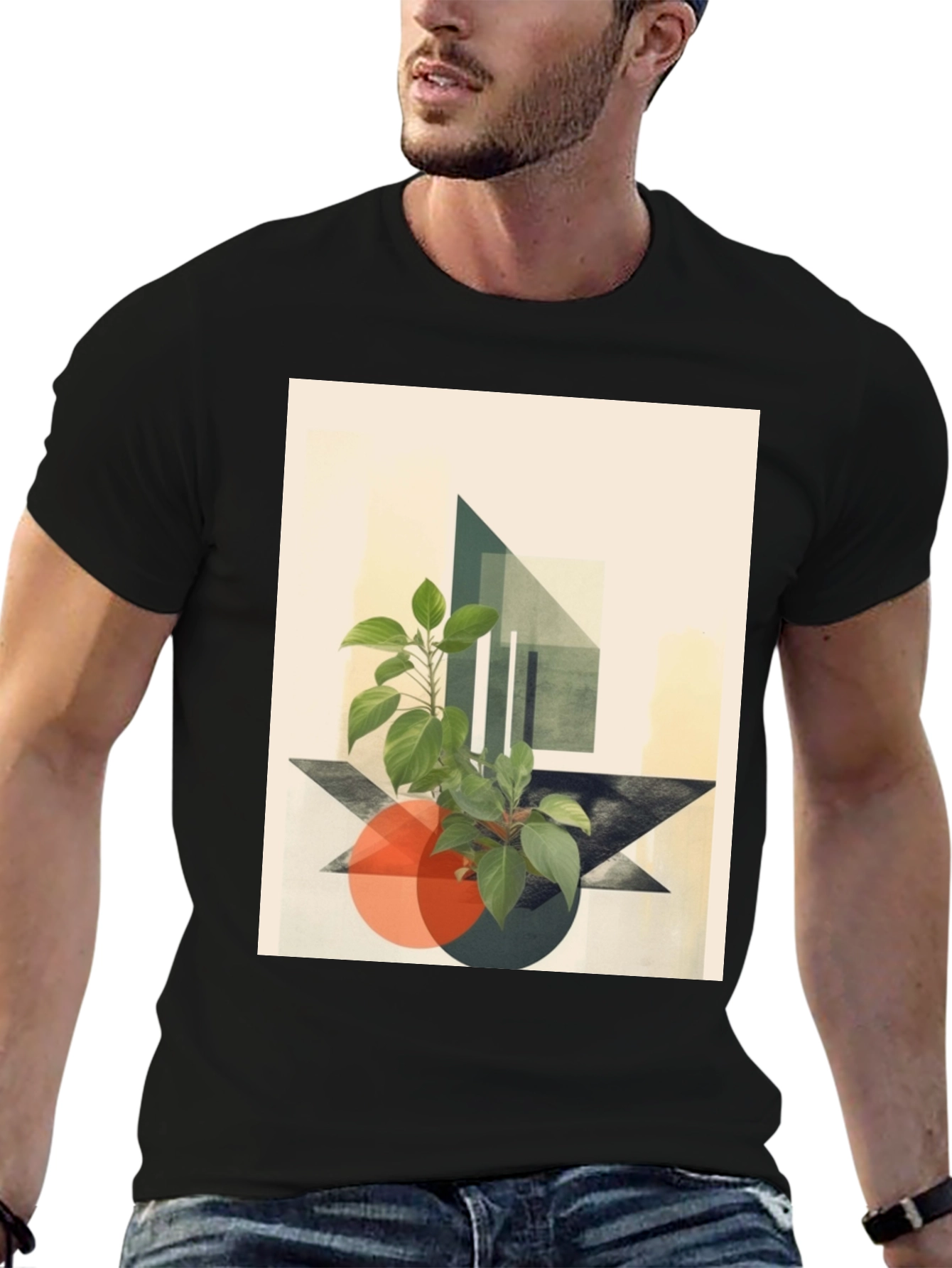 Black Abstract Geometric Plant T-Shirt view 6