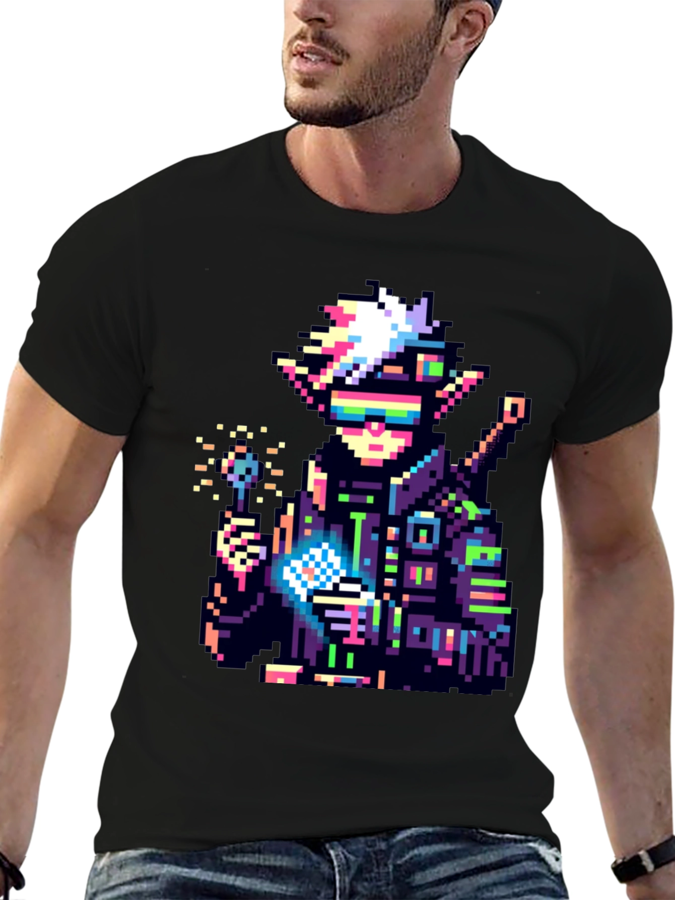 Black Pixel Cyberpunk Elf T-Shirt view 6