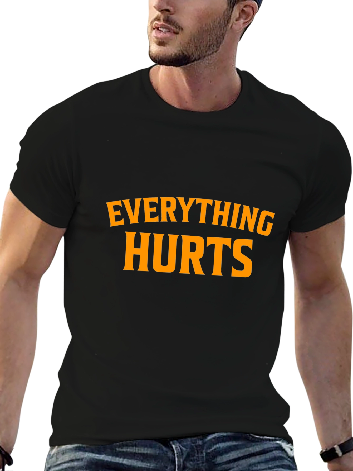 Black Everything Hurts Black Graphic T-Shirt view 6