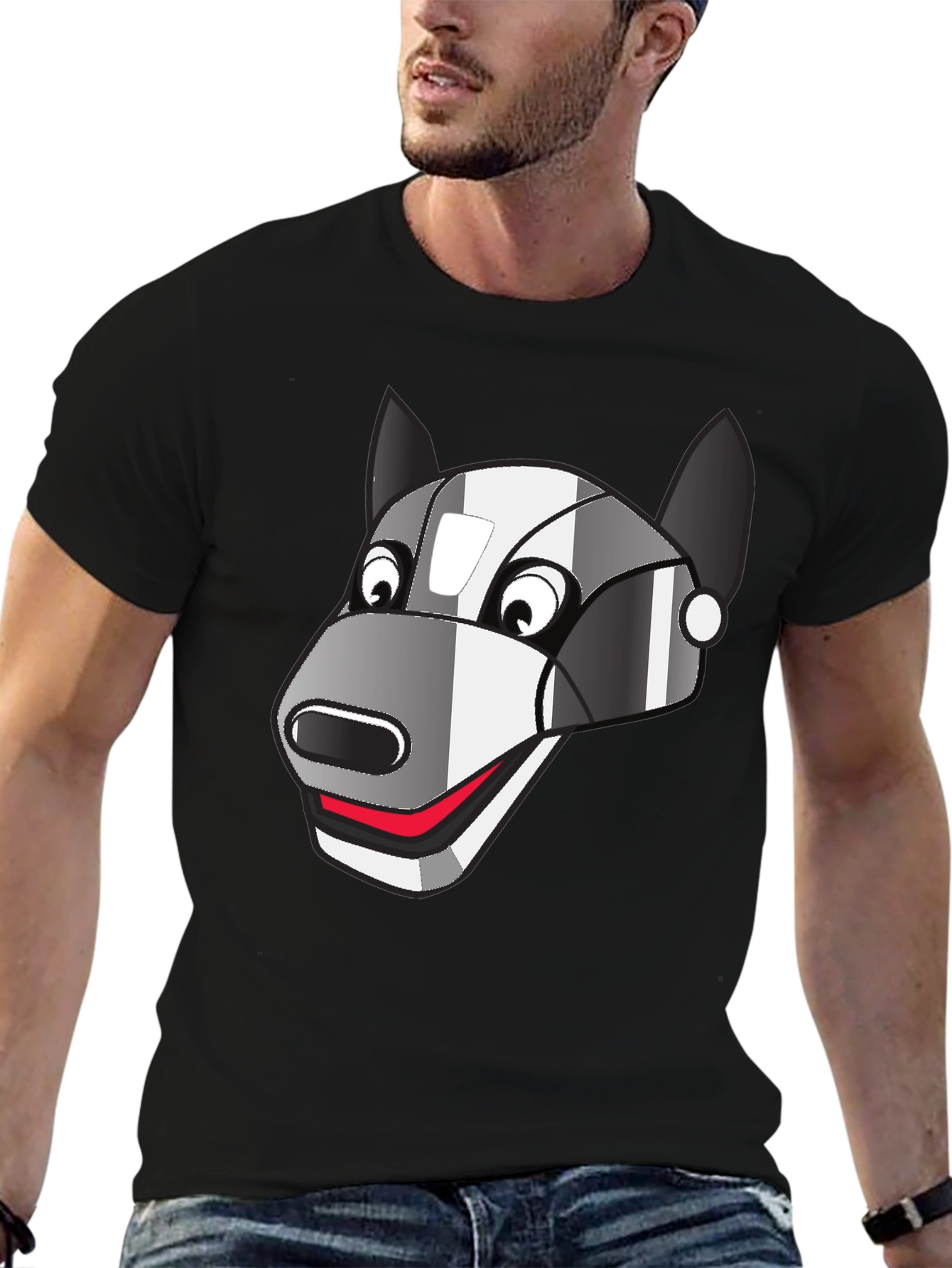 Black Robot Dog Graphic Tee - Black Cotton Blend view 6