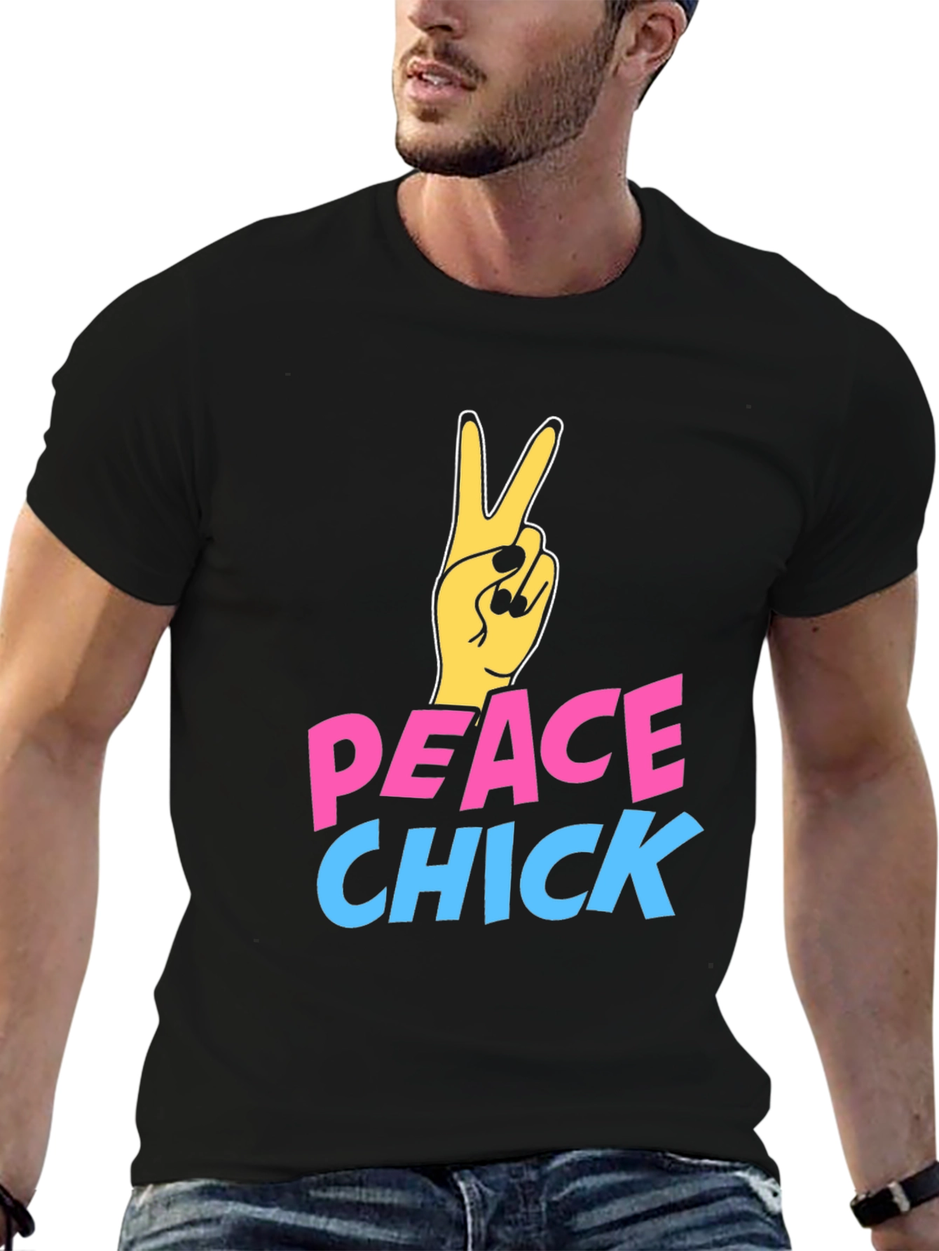 Black Peace Chick Graphic Tee - Black Cotton T-Shirt view 6