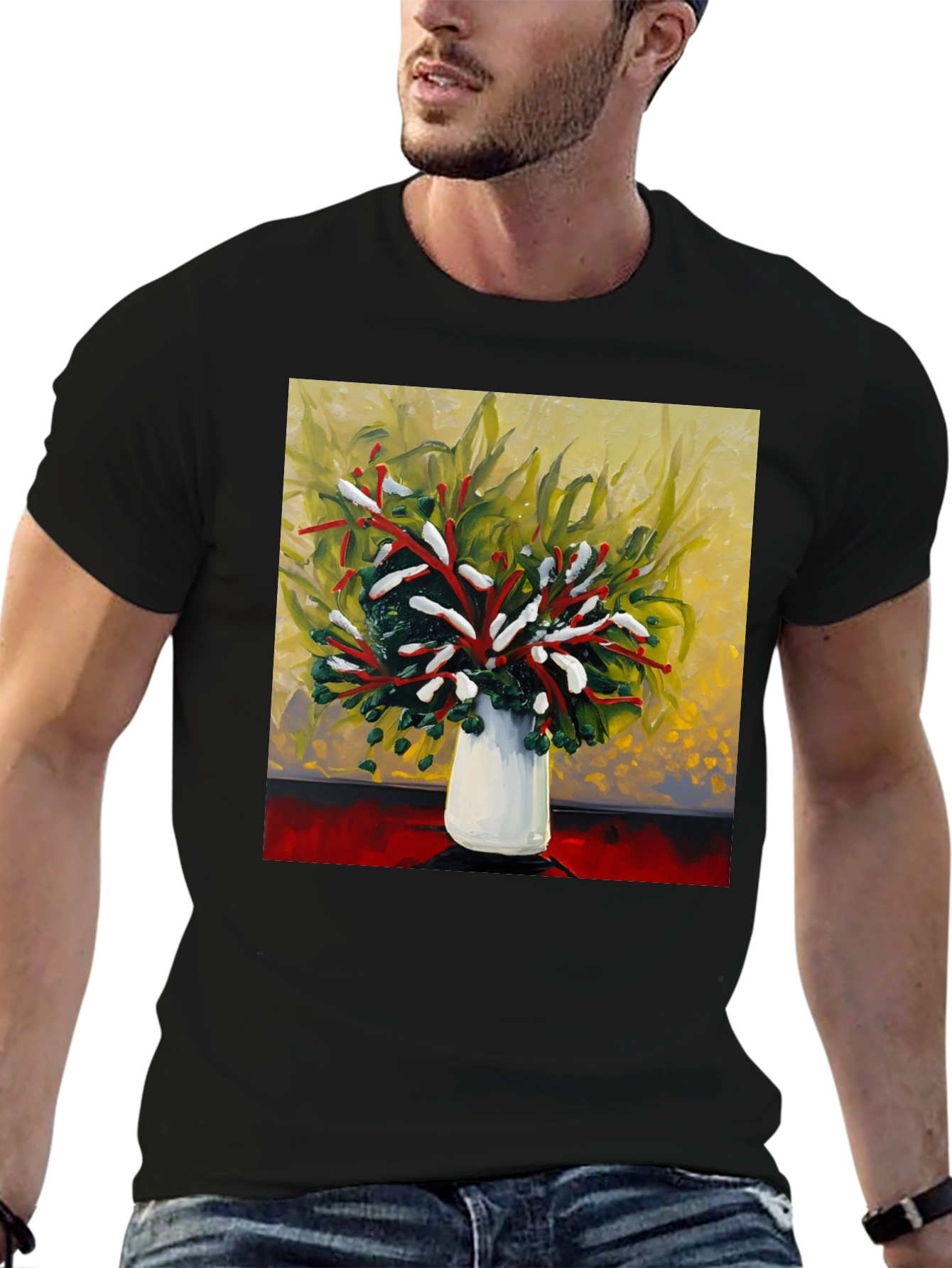 Black Floral Bouquet Graphic Tee - Abstract Art Shirt view 6