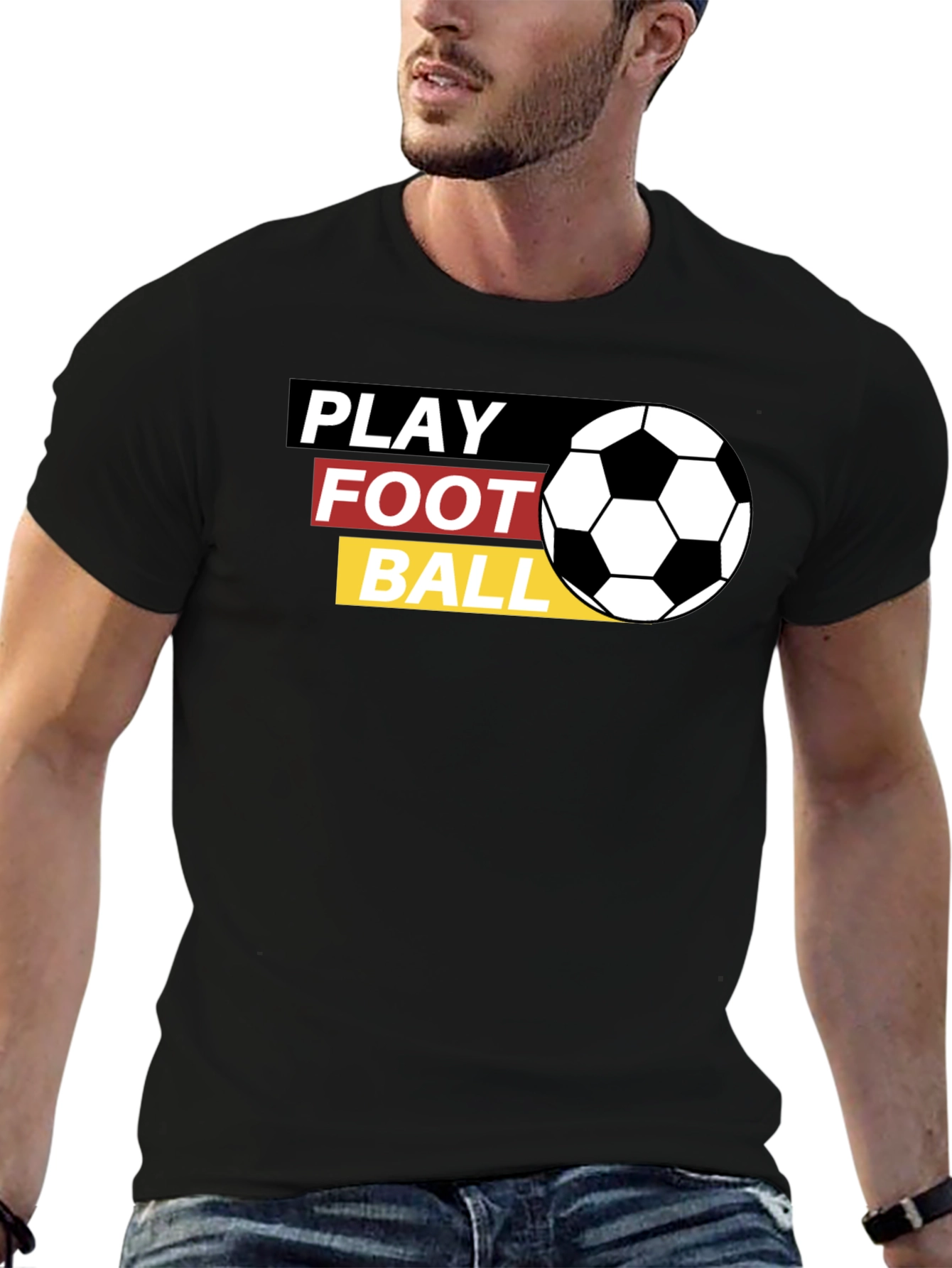Black Play Football Graphic Tee - Black Cotton T-Shirt view 6