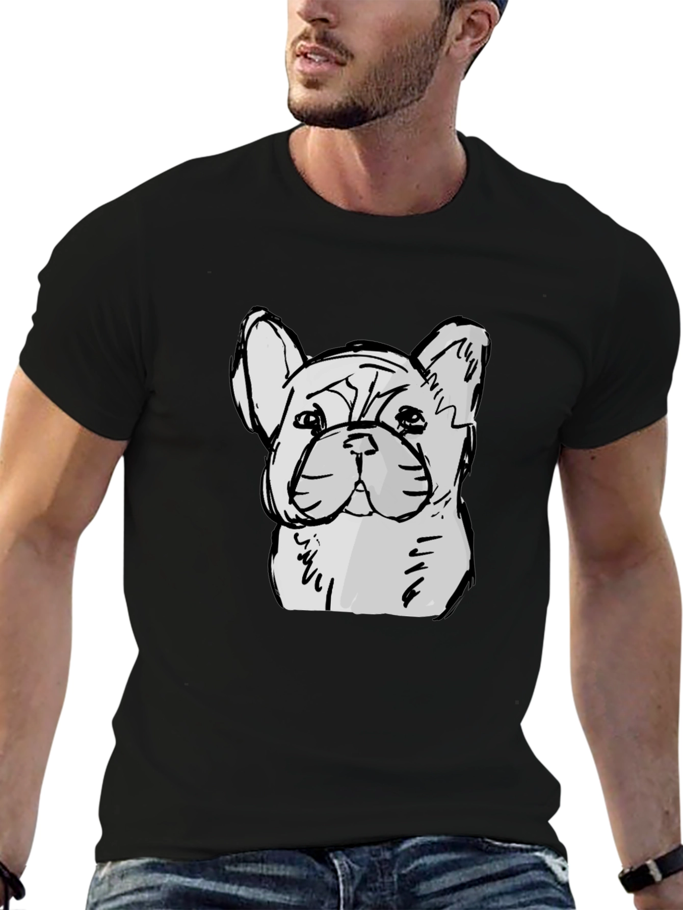 Black French Bulldog Sketch Graphic Black T-Shirt view 6