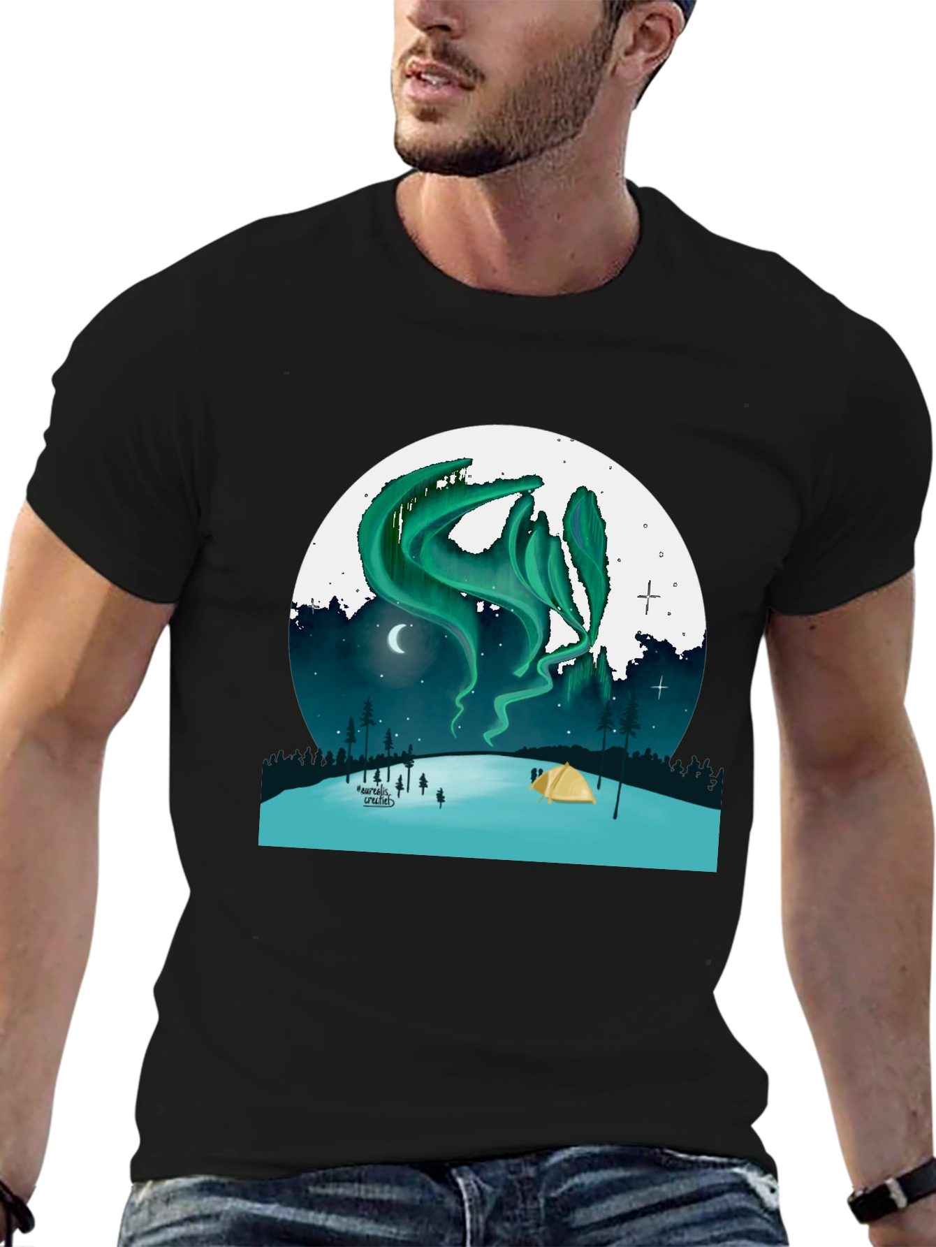 Black Aurora Camping T-Shirt - Northern Lights Adventure Tee view 6