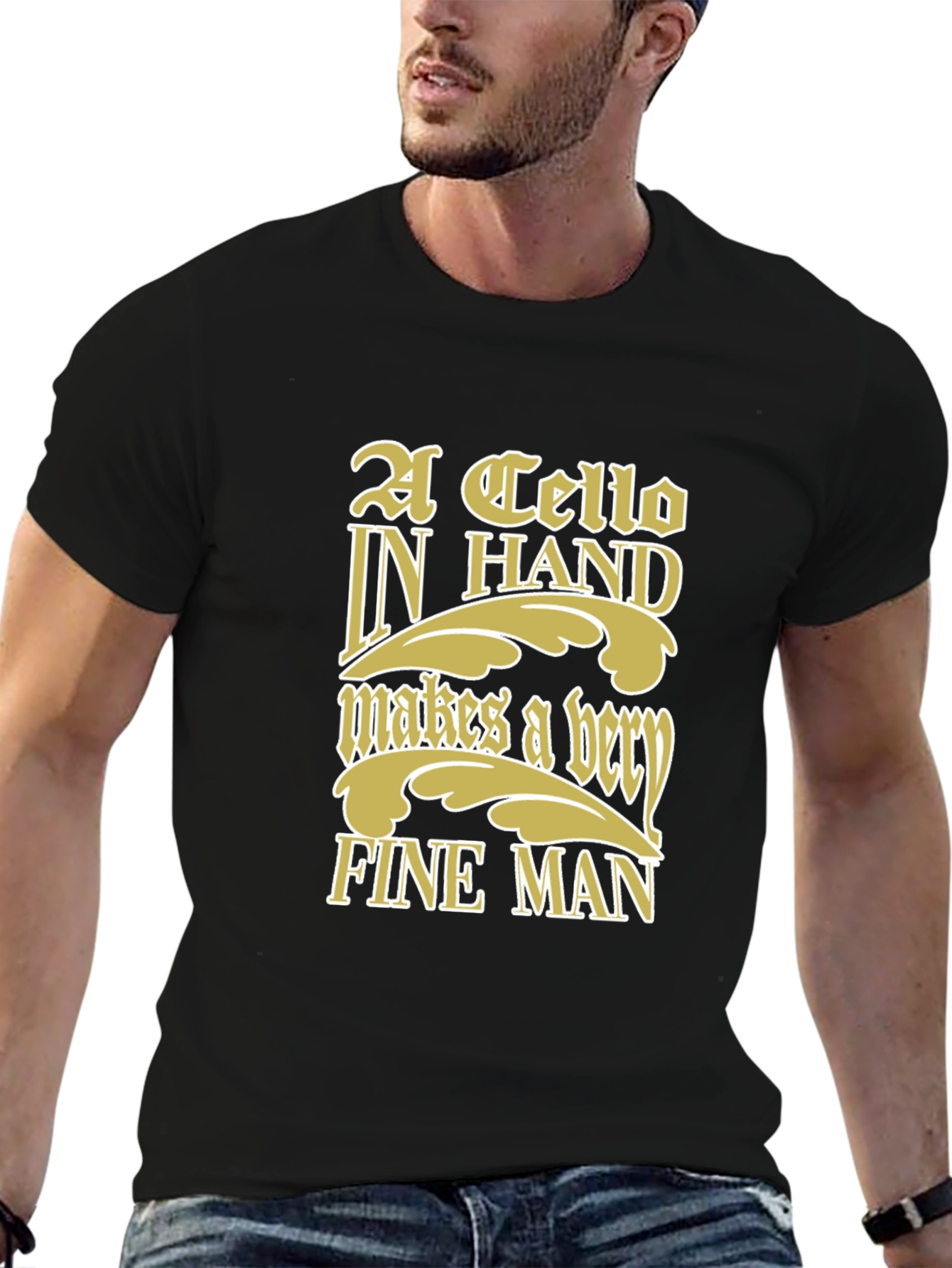 Black Cello In Hand Graphic T-Shirt view 6