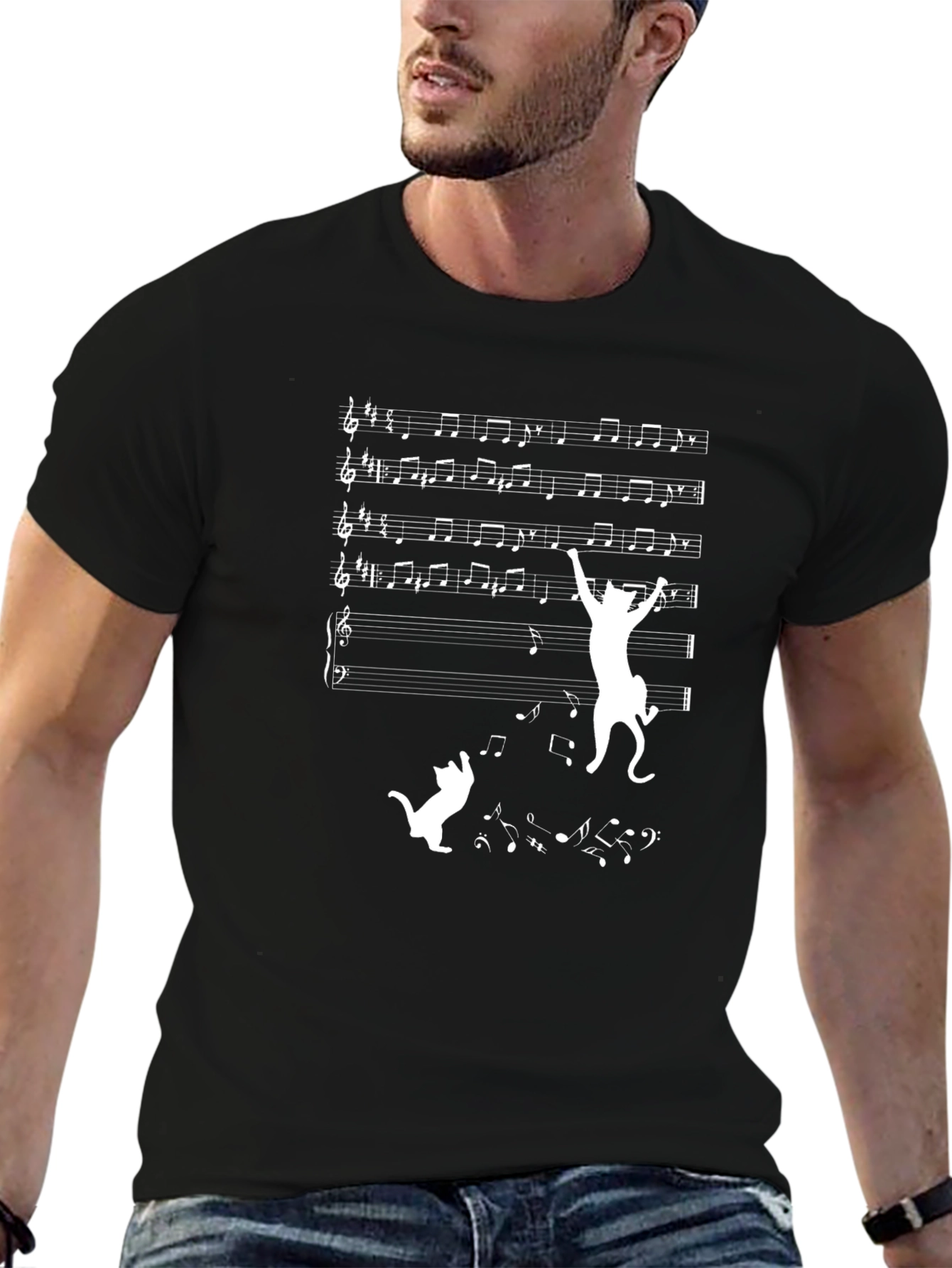 Black Musical Cats Graphic T-Shirt view 6
