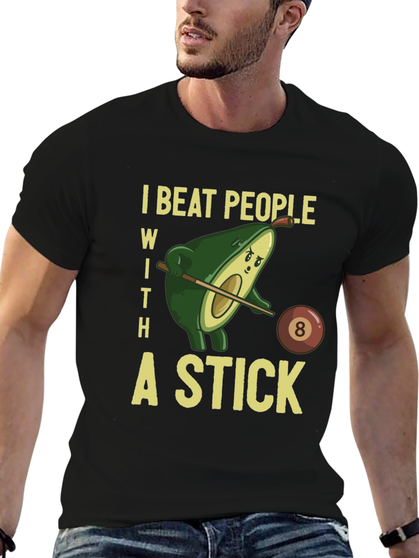 Black Funny Avocado Billiards T-Shirt view 6