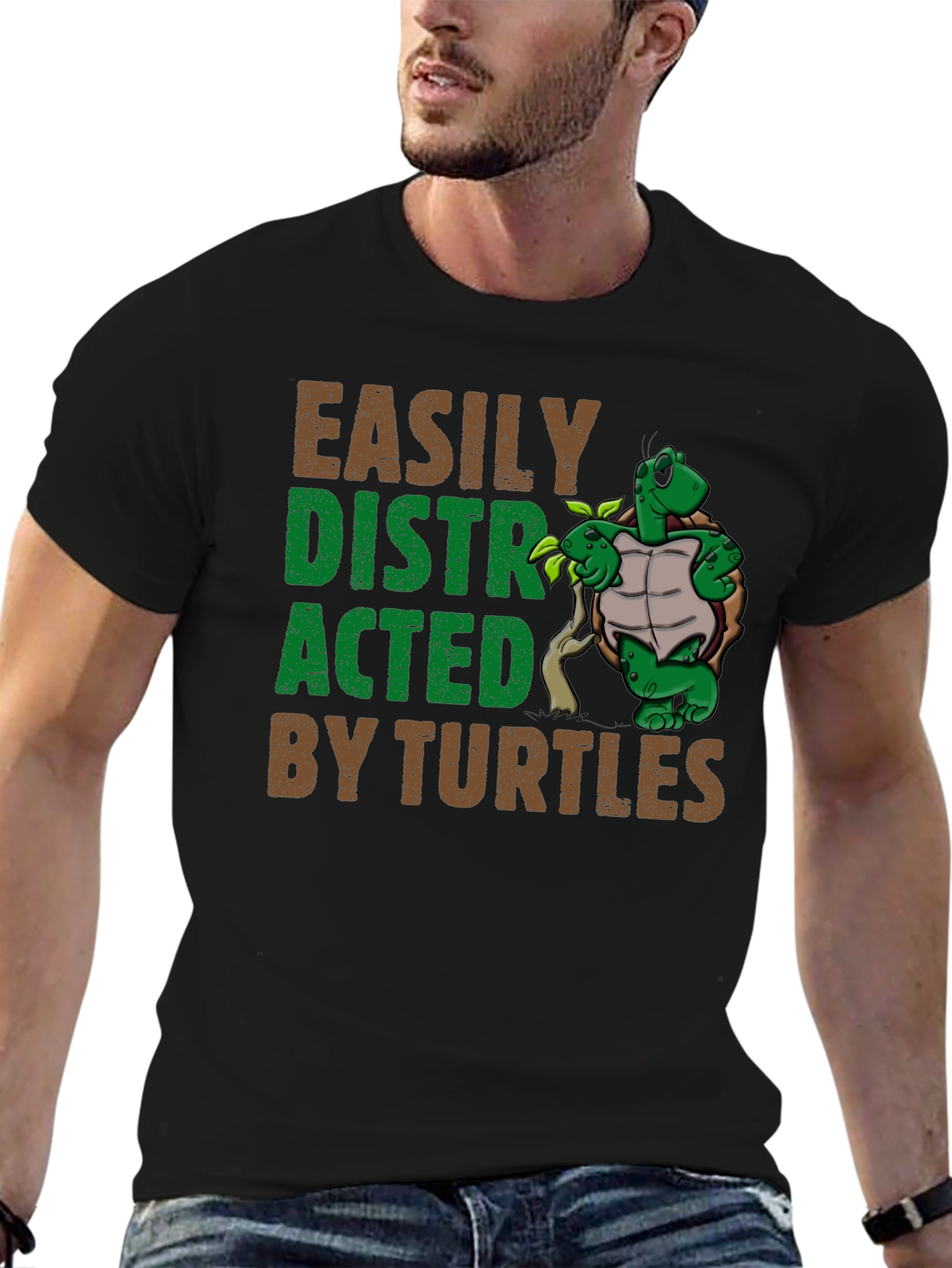 Black Easily Distracted By Turtles Graphic T-Shirt view 6