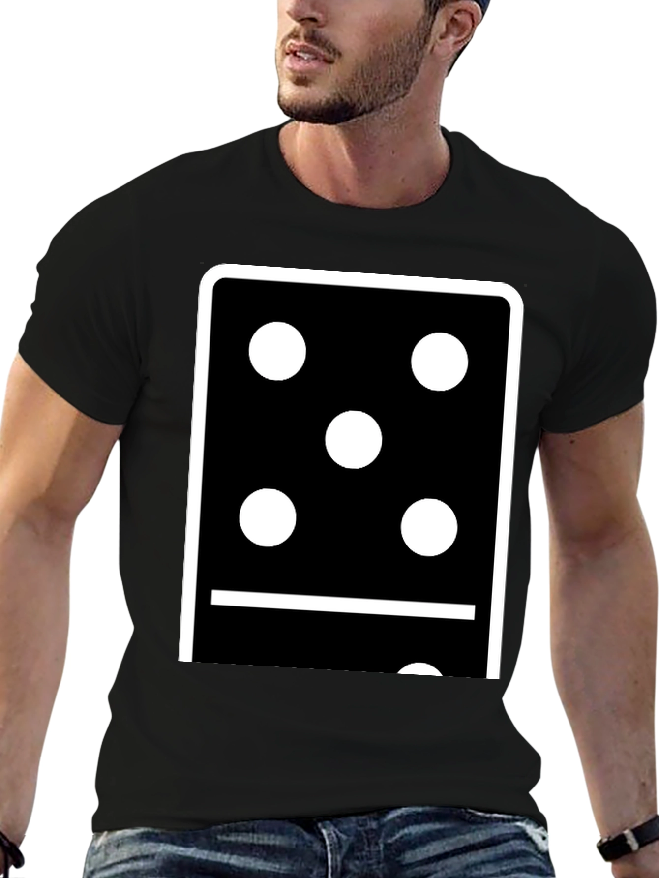 Black Domino Five-One T-Shirt - Black Cotton Graphic Tee view 6