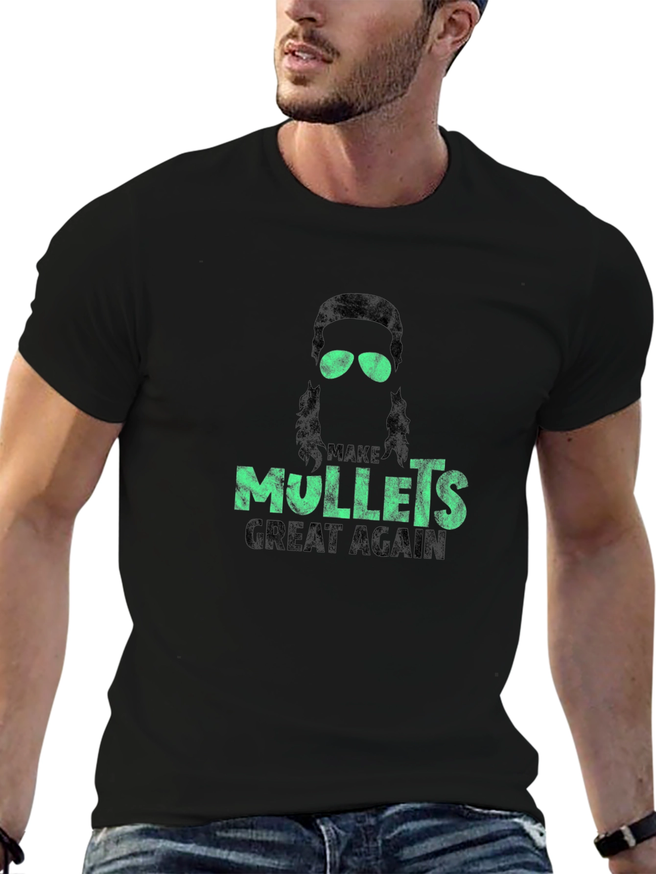 Black Make Mullets Great Again Graphic Tee view 6