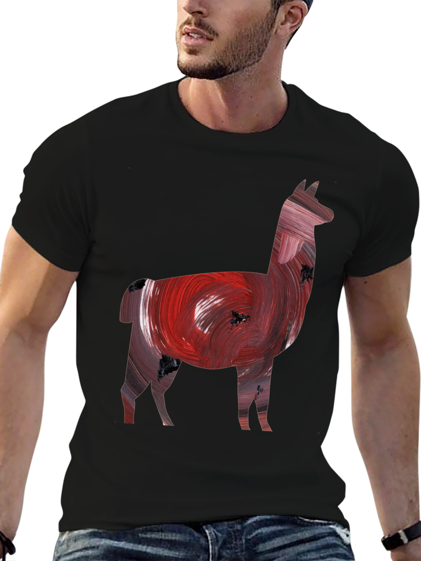 Black Llama Art Print Black Tee view 6