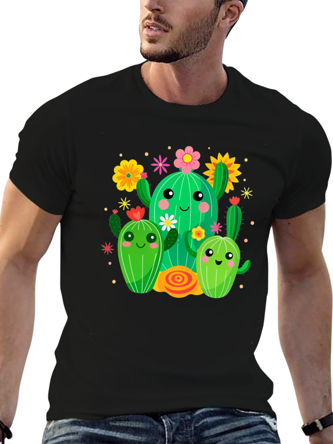 Black Cute Cactus Crew Graphic Tee - Fun & Stylish view 6