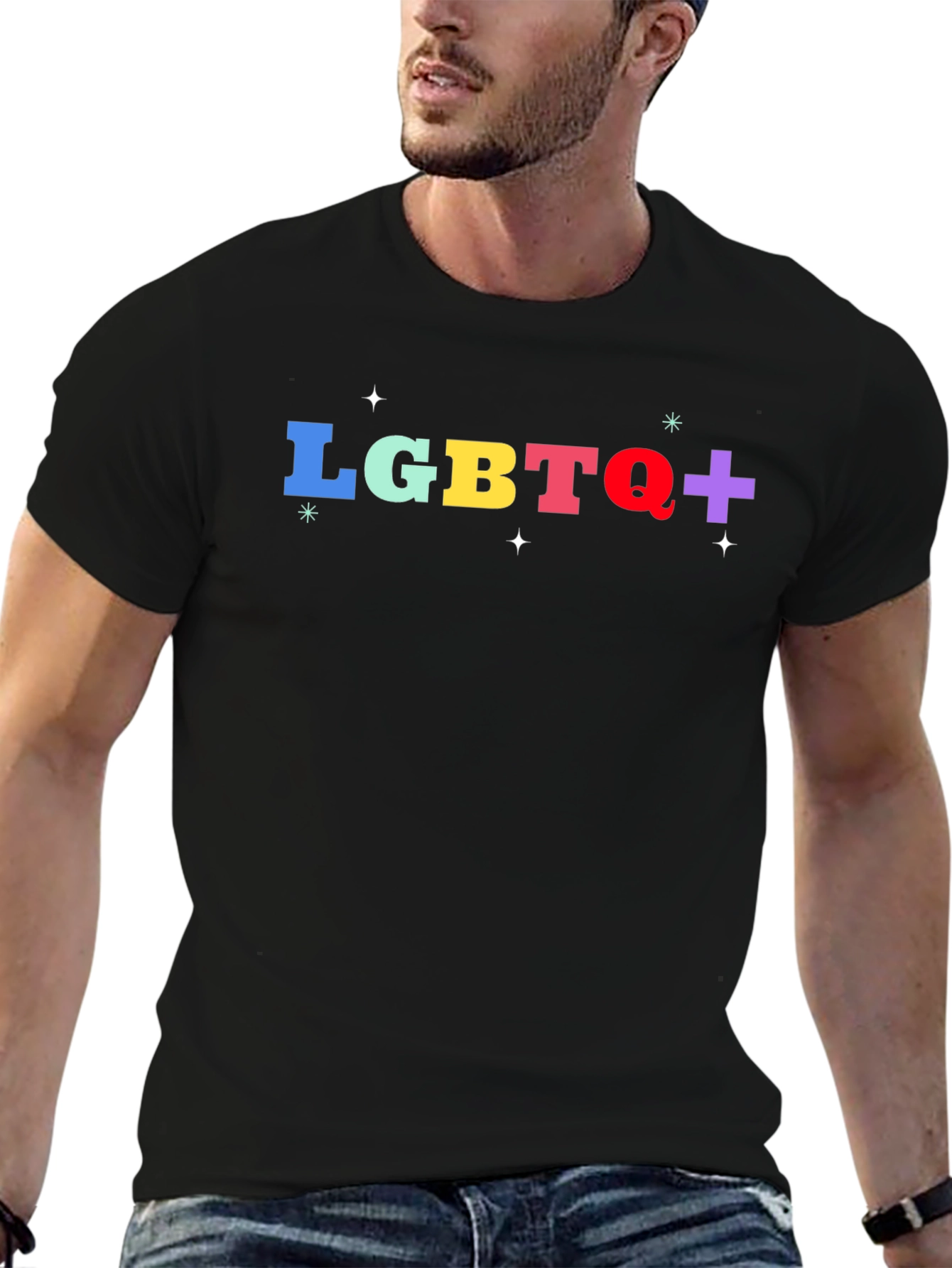 Black LGBTQ+ Pride T-Shirt - Black Cotton Blend view 6