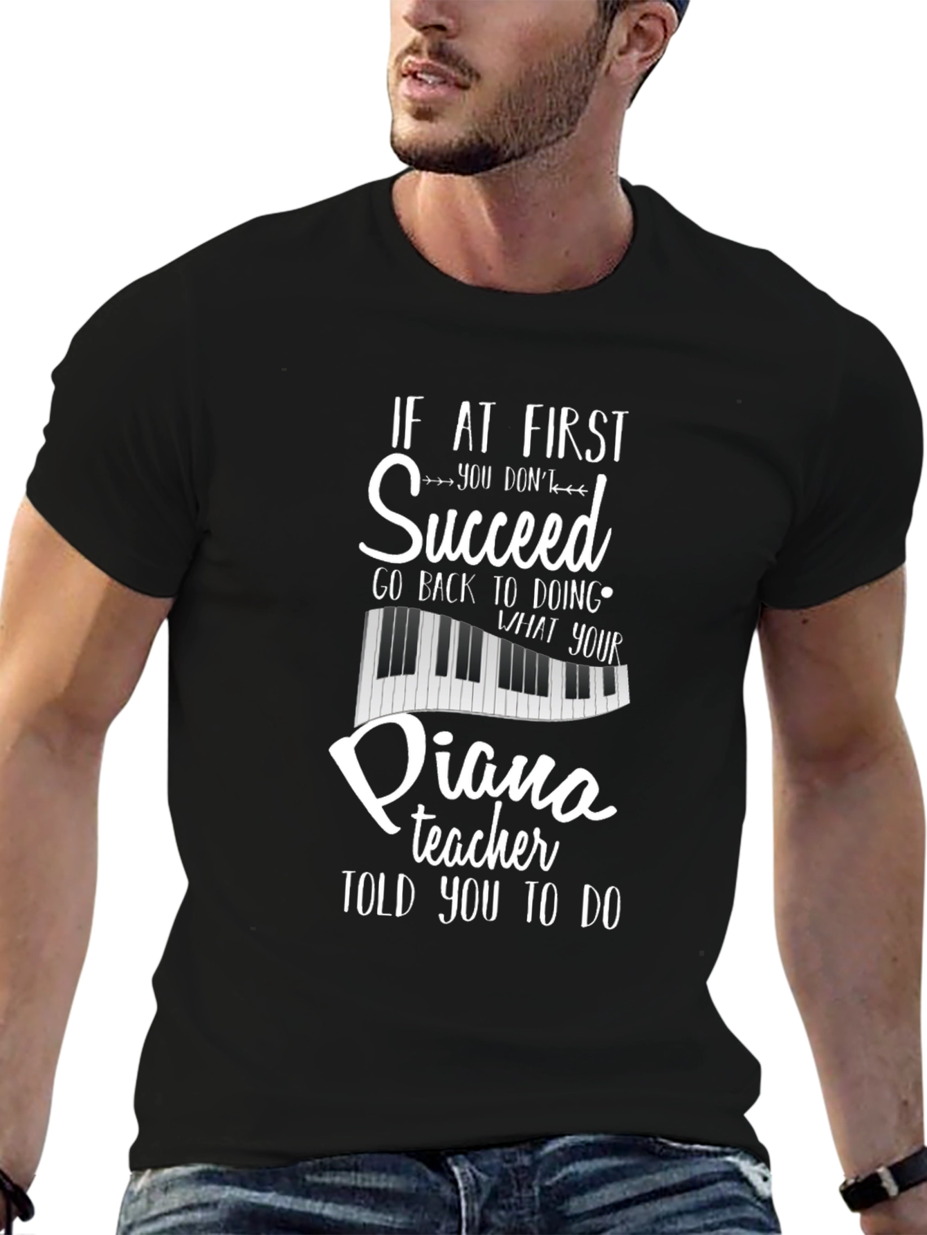 Black Piano Teacher Graphic T-Shirt - Music Lover Tee view 6