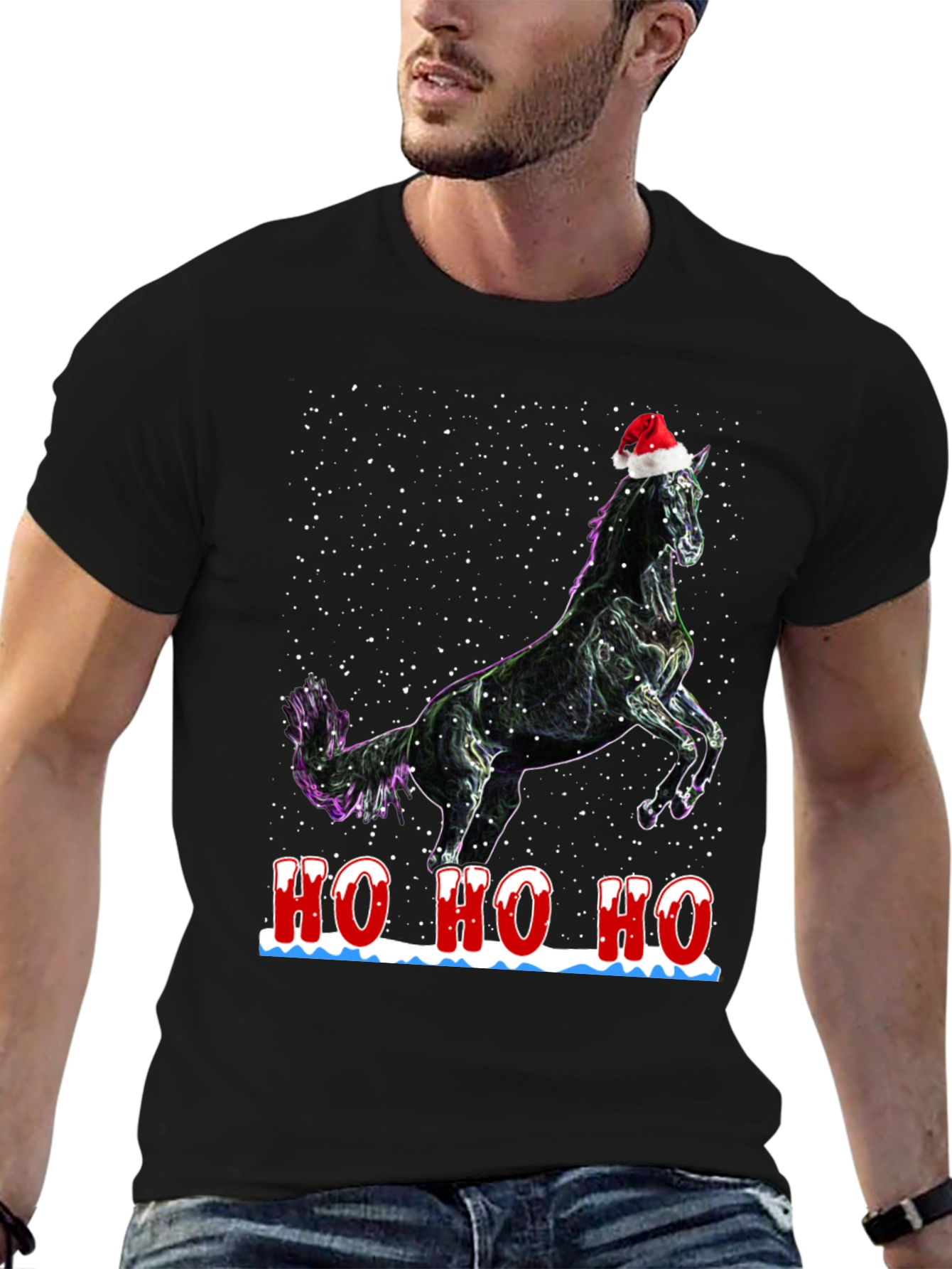 Black Festive Horse T-Shirt - Holiday Cheer view 6