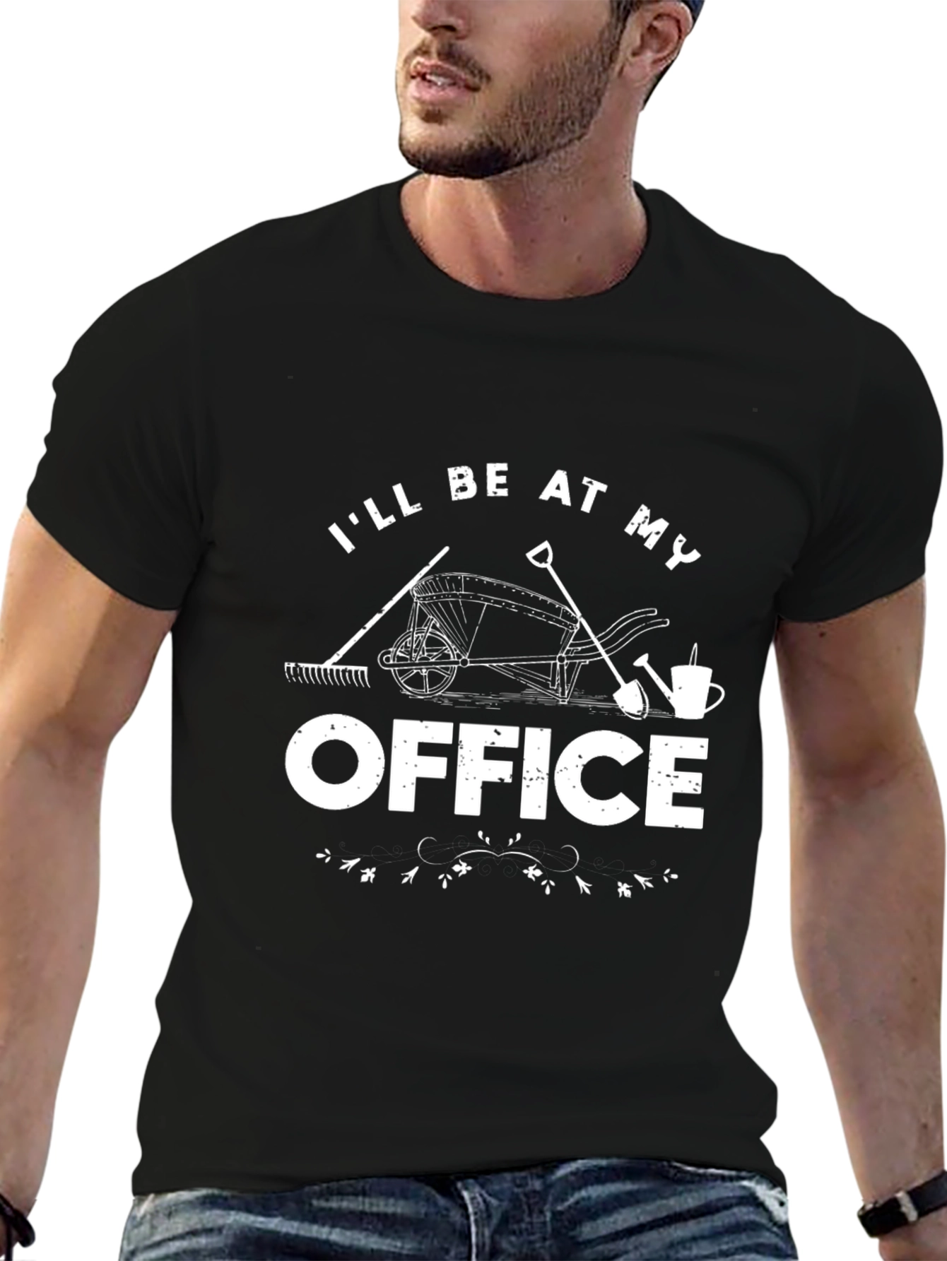Black Gardener's Office T-Shirt - Black Cotton Graphic Tee view 6