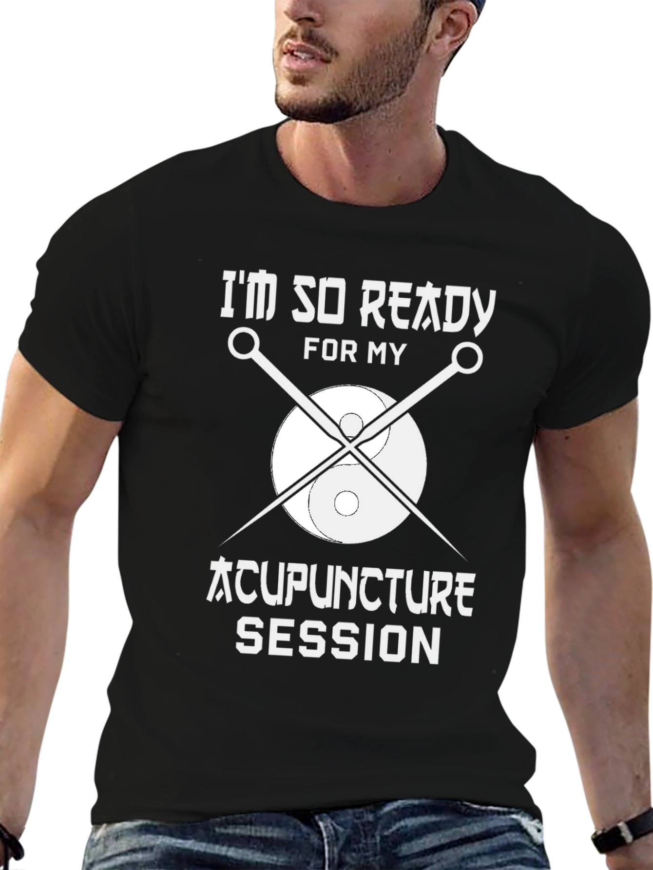 Black Acupuncture Session Ready T-Shirt - Black Cotton Tee view 6
