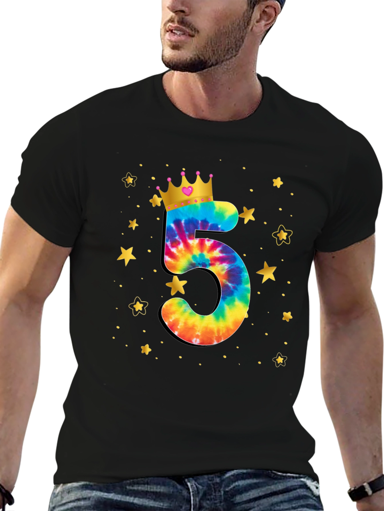Black Birthday Number 5 Tie Dye Crown Kids T-Shirt view 6