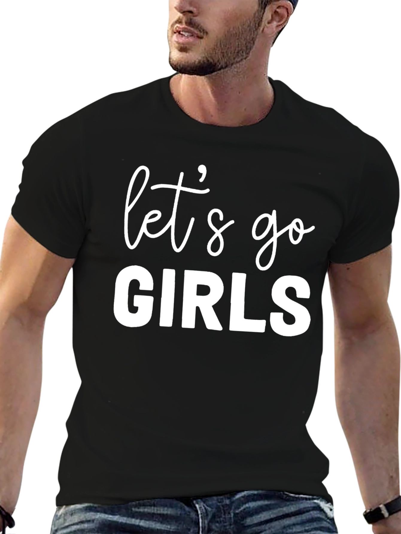 Black Let's Go Girls T-Shirt, Trendy Graphic Tee view 6
