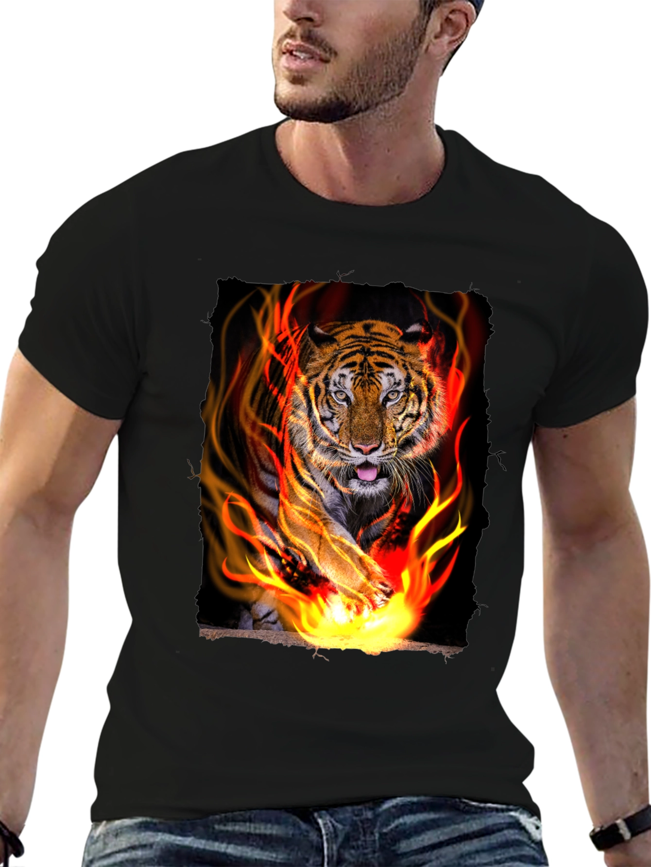 Black Tiger Graphic Tee - Men's Black T-Shirt view 6