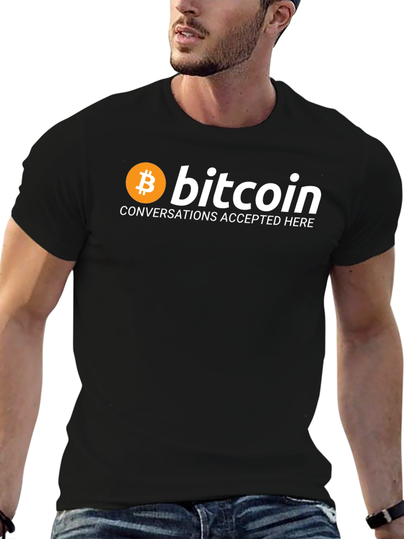 Black Bitcoin T-Shirt Crypto Currency Conversations Tee view 6