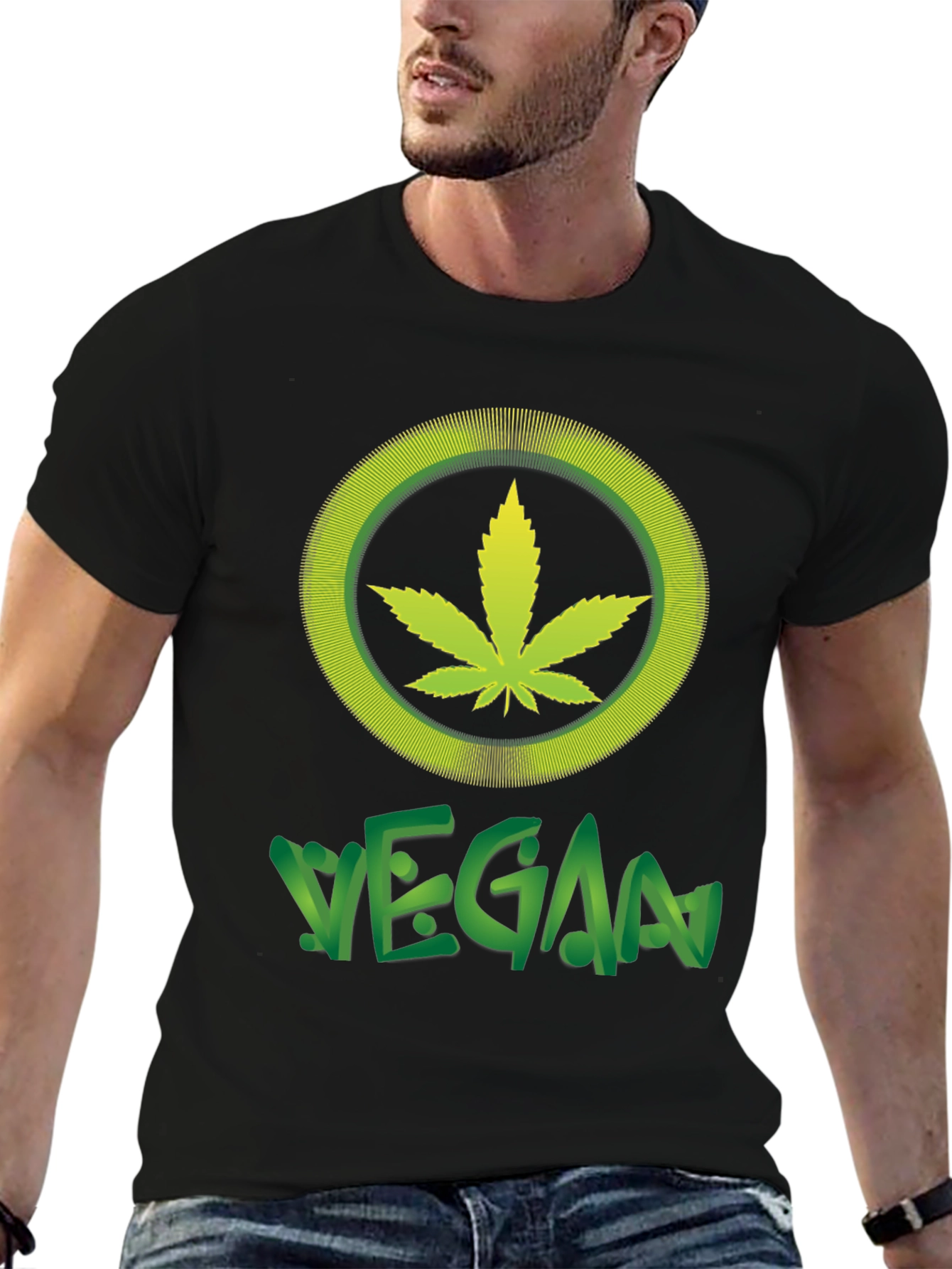 Black Vegan Marijuana Leaf T-Shirt - Black Cotton Tee view 6