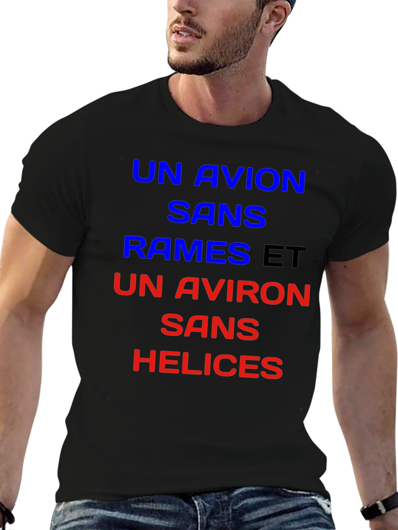Black Un Avion T-Shirt - French Slogan Tee view 6