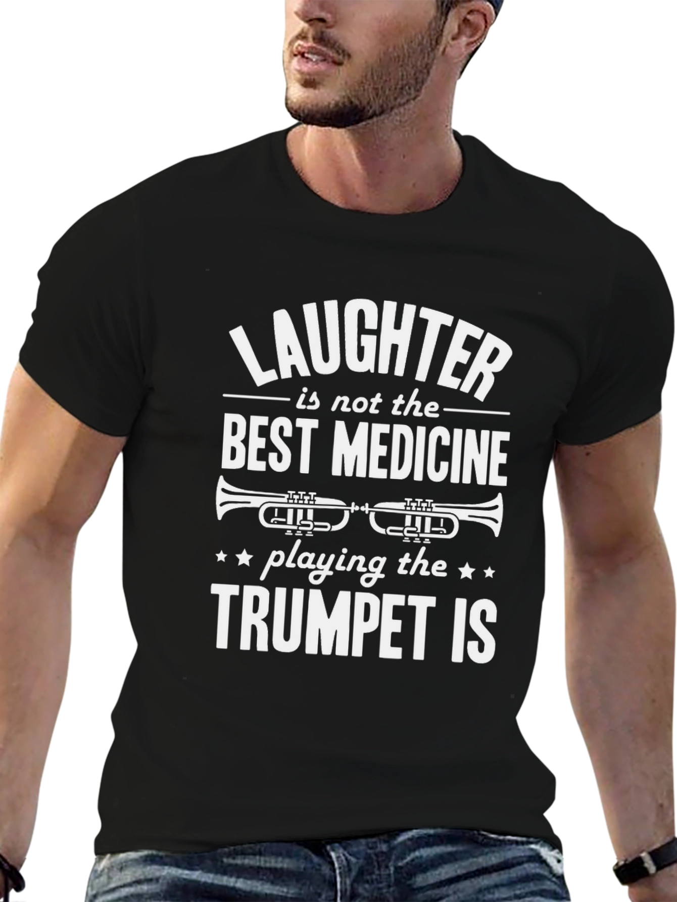 Black Trumpet Player T-Shirt - Laughter Isn't Best Medicine view 6